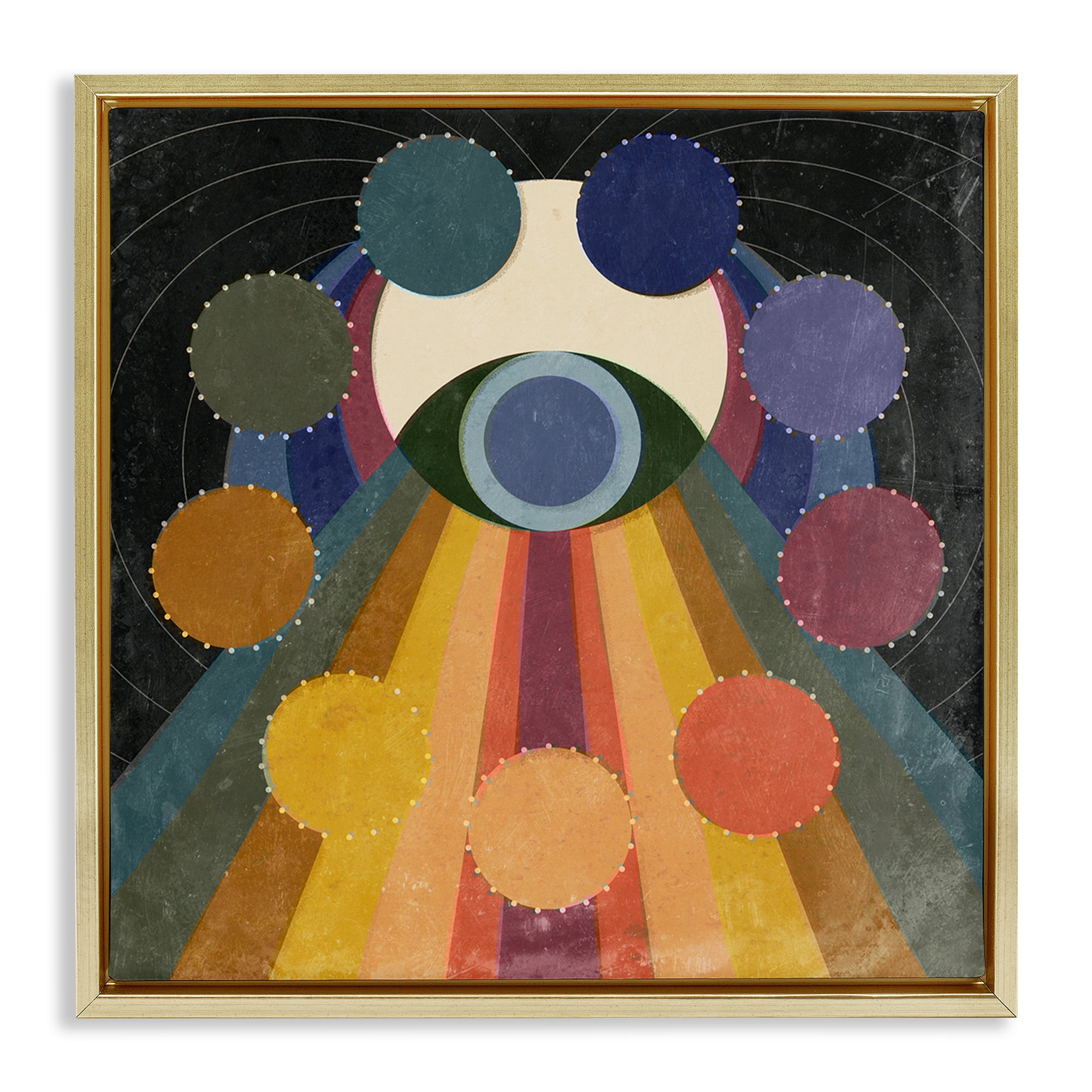 Stupell Industries Eye with Circles Pattern Abstract Painting Gold Floater Framed Canvas Art Print Wall Art, 18 x 18