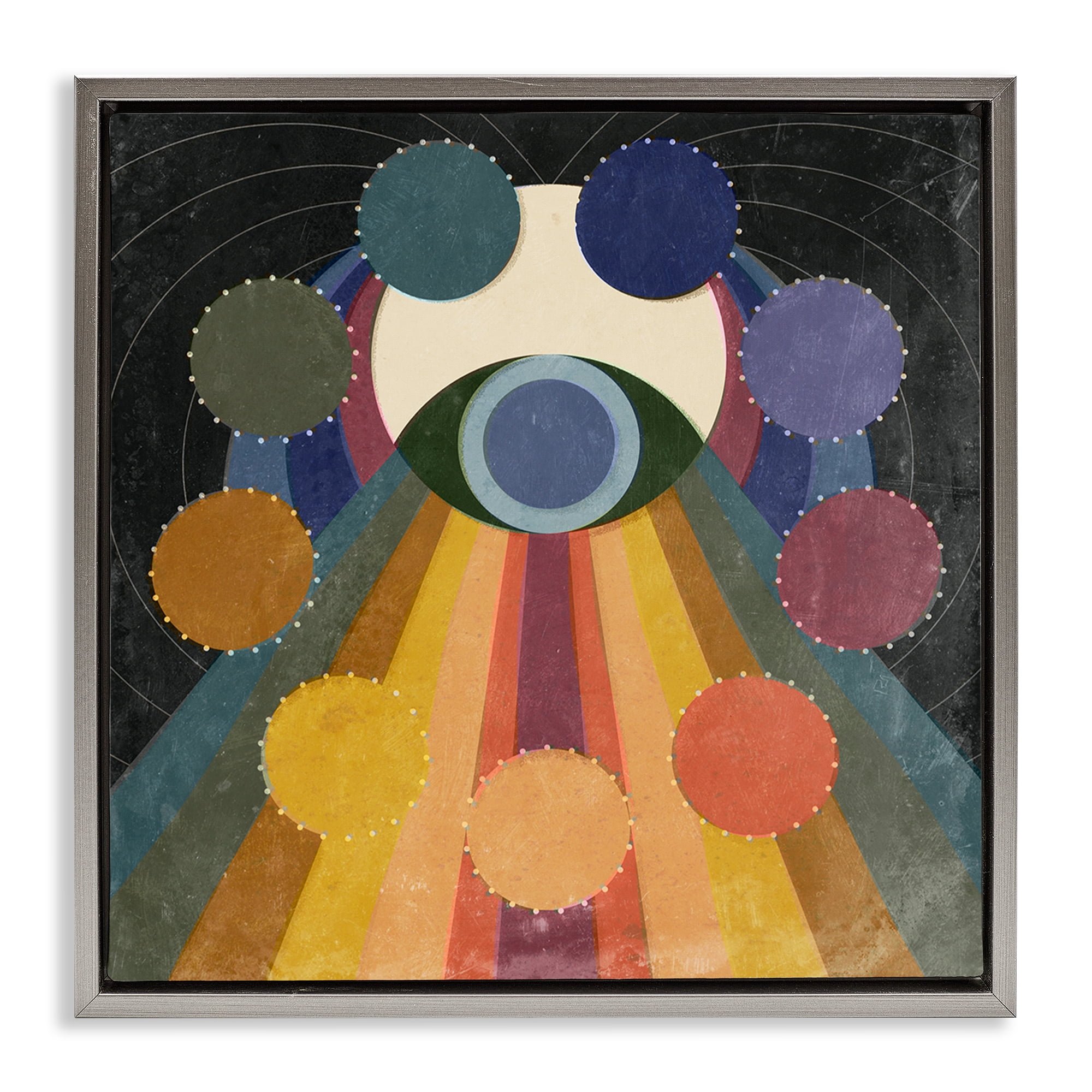 Stupell Industries Eye with Circles Pattern Abstract Painting Gray Floater Framed Canvas Art Print Wall Art, 25 x 25
