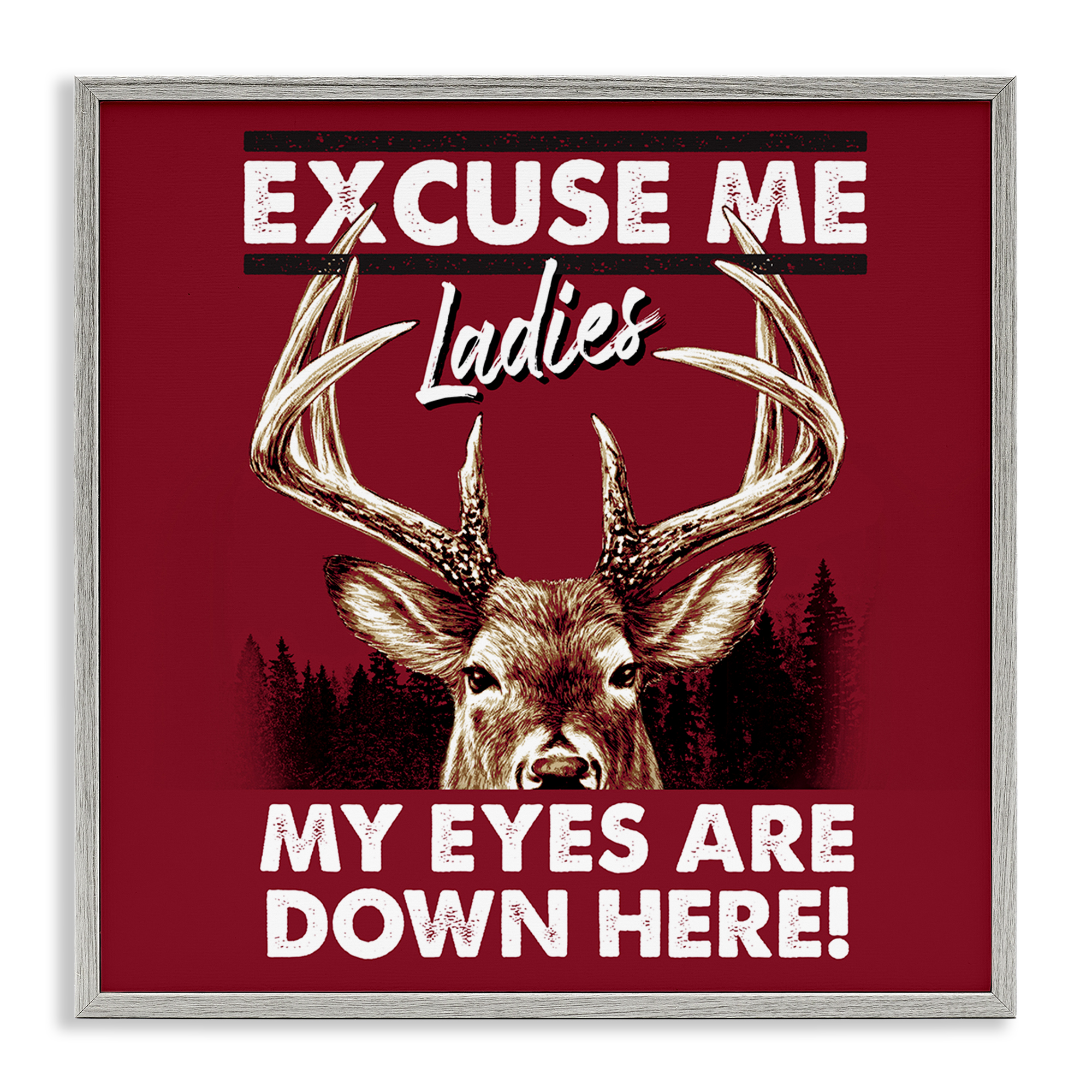 Stupell Industries Eyes Are Down Here Animals Painting Gray Framed Art Print Wall Art, 24 x 24
