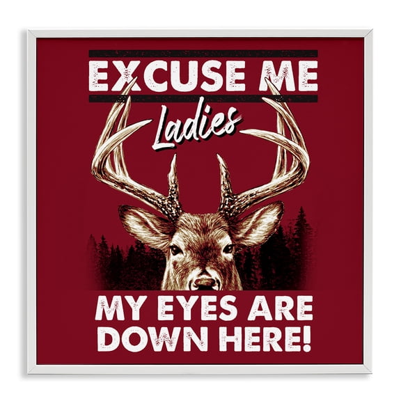 Stupell Industries Eyes Are Down Here Animals Painting White Framed Art Print Wall Art, 12 x 12