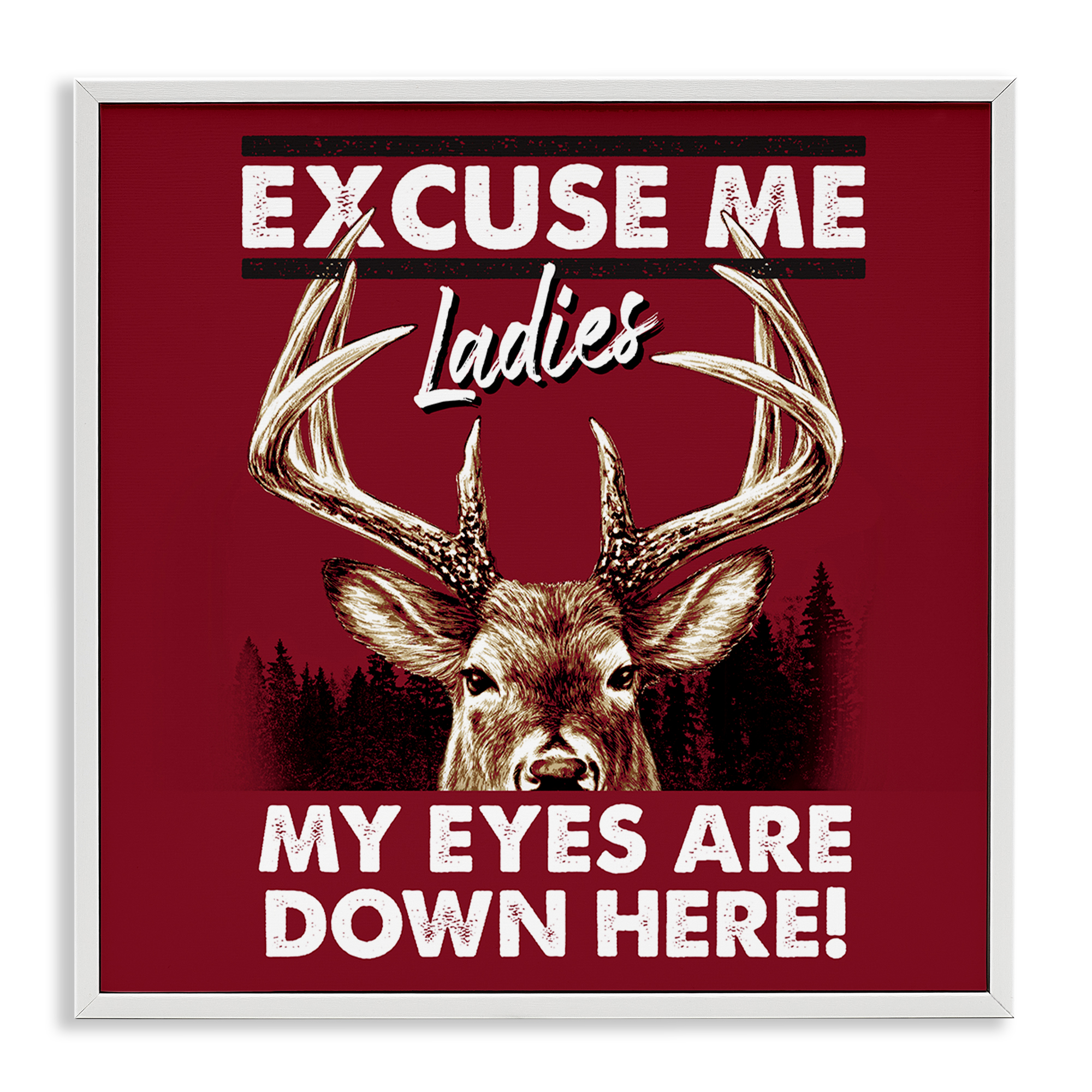 Stupell Industries Eyes Are Down Here Animals Painting White Framed Art Print Wall Art, 24 x 24