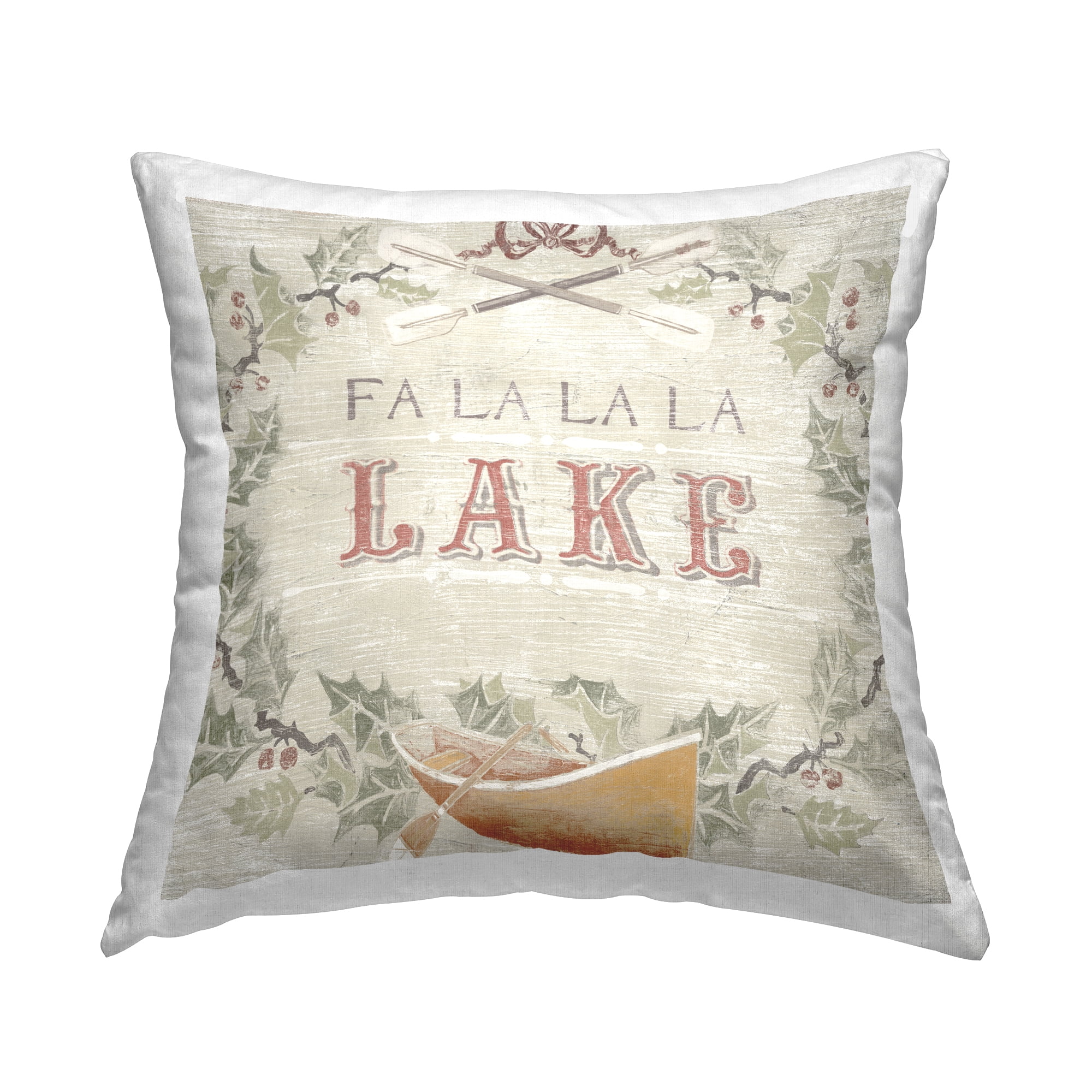 Stupell Industries Fa La La Lake Holiday Botanical Wreath Design by June Erica Vess Throw Pillow