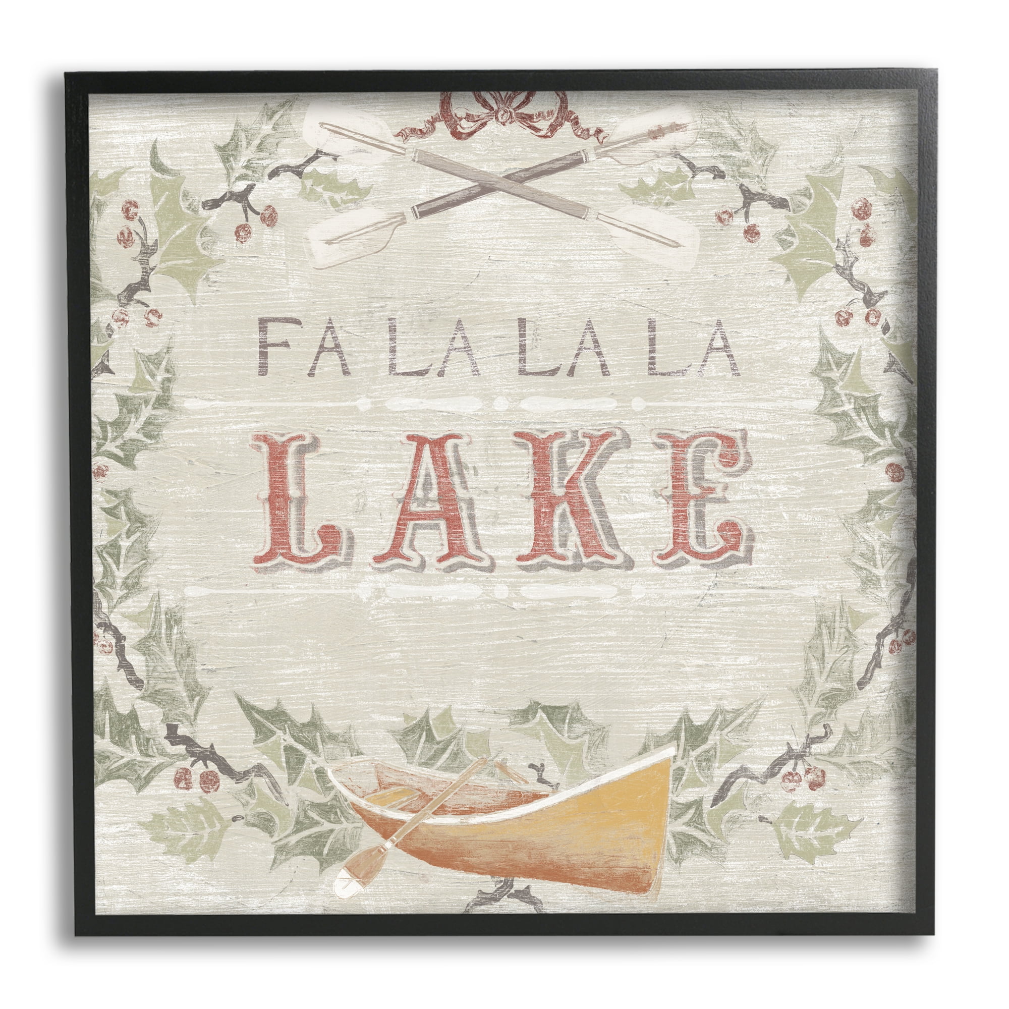 Stupell Industries Fa La La Lake Winter Holiday Rustic Wreath, 12 x 12, Design by June Erica Vess