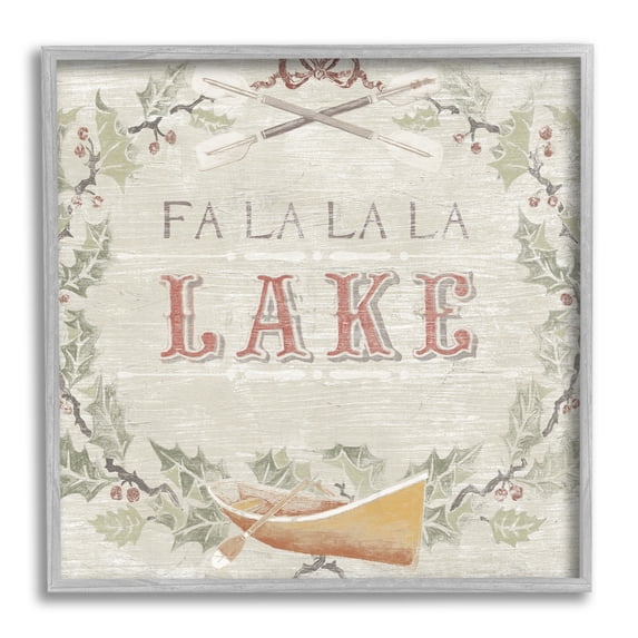 Stupell Industries Fa La La Lake Winter Holiday Rustic Wreath, 24 x 24, Design by June Erica Vess