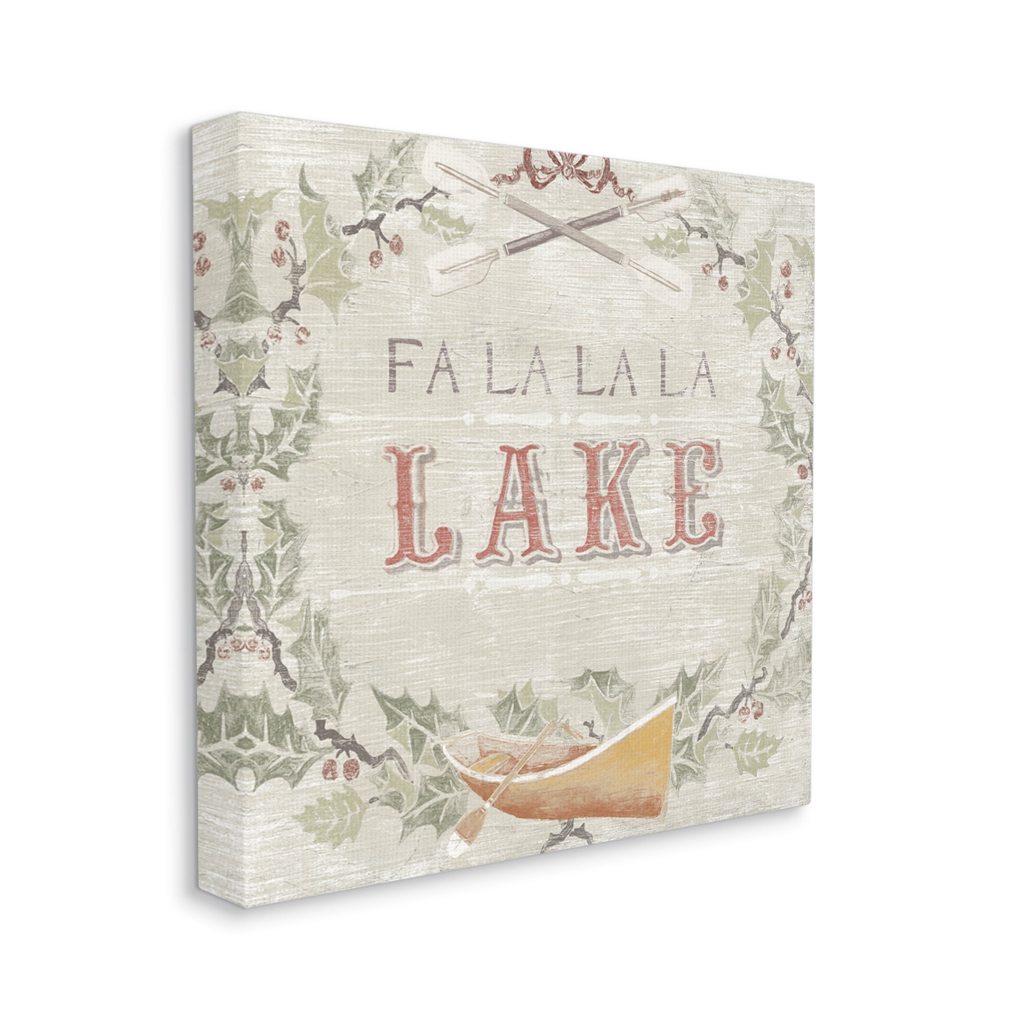 Stupell Industries Fa La La Lake Winter Holiday Rustic Wreath, 24 x 24, Design by June Erica Vess
