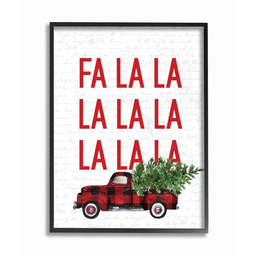 Stupell Industries Fa La La Plaid Truck Christmas Holiday Word DesignFramed Wall Art By Artist Lettered and Lined