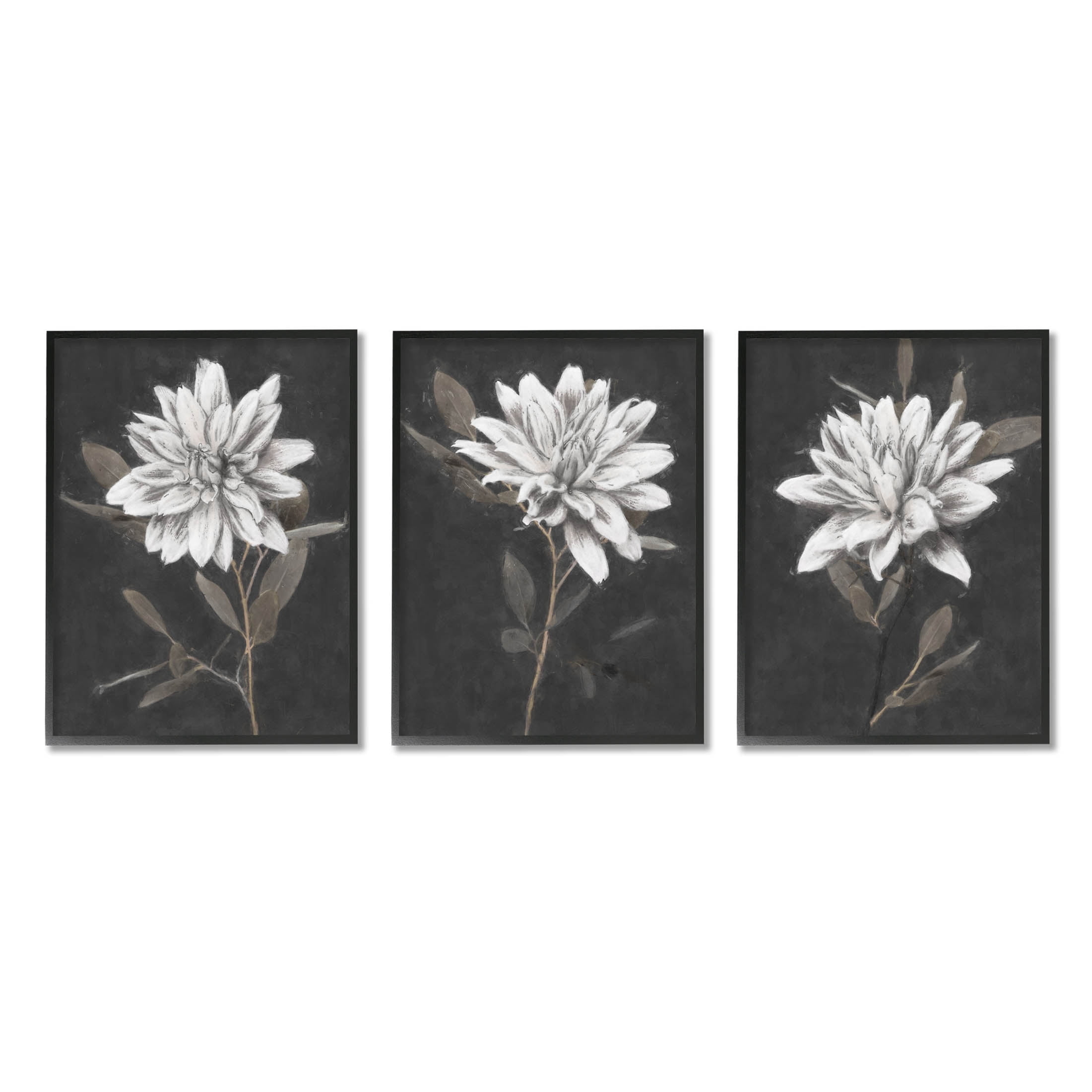 Stupell Industries Fable Lotus White Floral Bloom Graphic Art Black Framed Art Print Wall Art, Set of 3, Design by Nina Blue