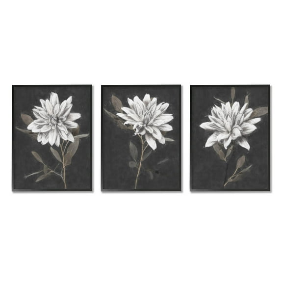 Stupell Industries Fable Lotus White Floral Bloom Graphic Art Black Framed Art Print Wall Art, Set of 3, Design by Nina Blue