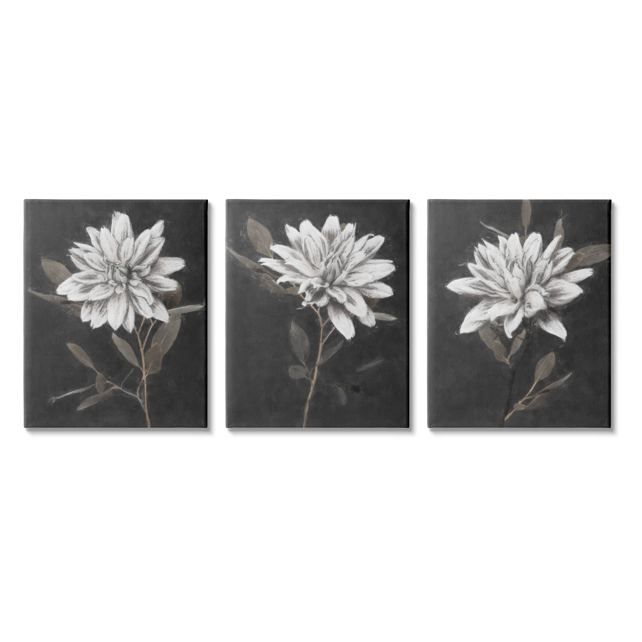 Stupell Industries Fable Lotus White Floral Bloom Graphic Art Gallery Wrapped Canvas Print Wall Art, Set of 3, Design by Nina Blue