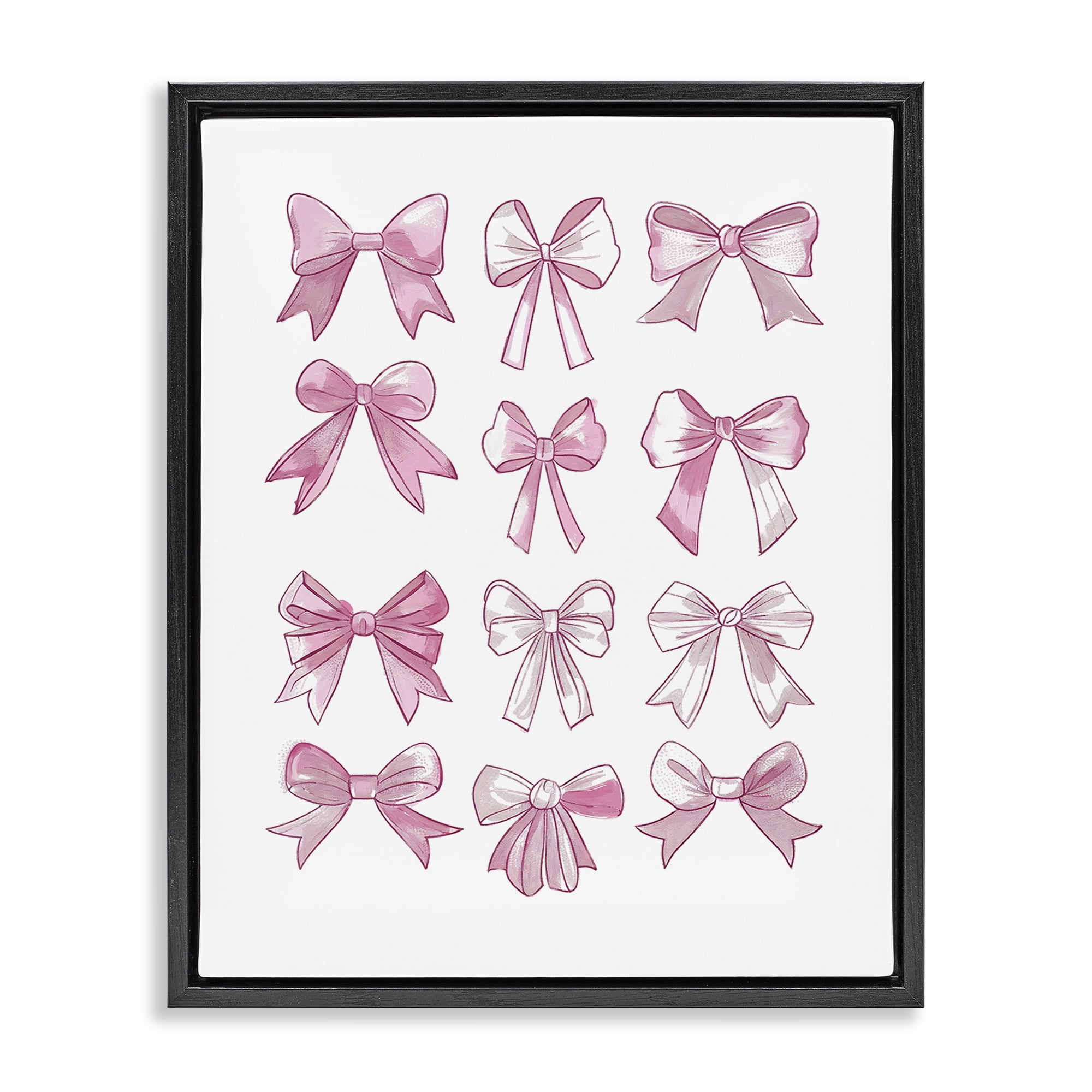 Stupell Industries Fabulous Bows Pattern Beauty & Fashion Painting Black Floater Framed Art Print Wall Art, 17 x 21