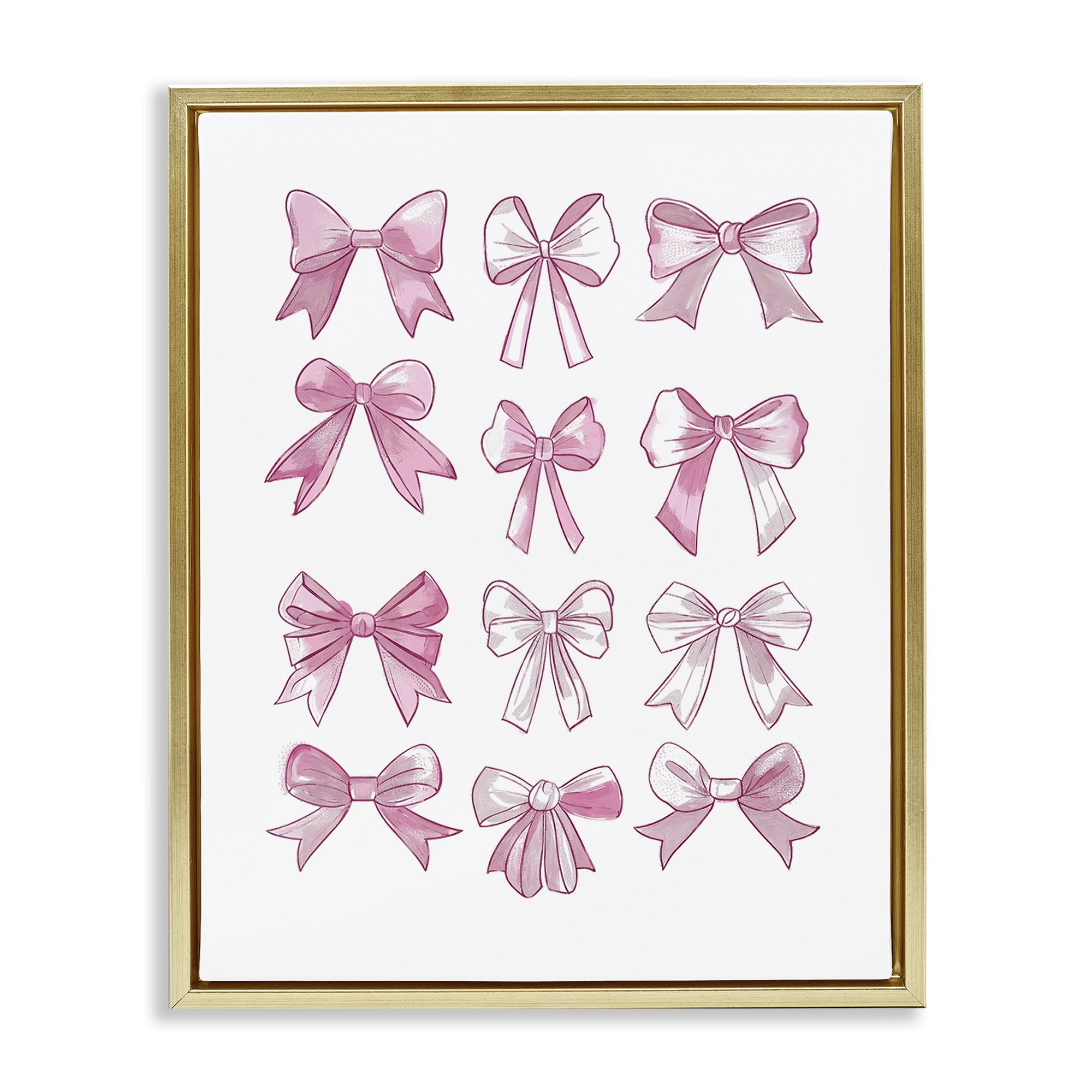 Stupell Industries Fabulous Bows Pattern Beauty & Fashion Painting Gold Floater Framed Art Print Wall Art, 25 x 31