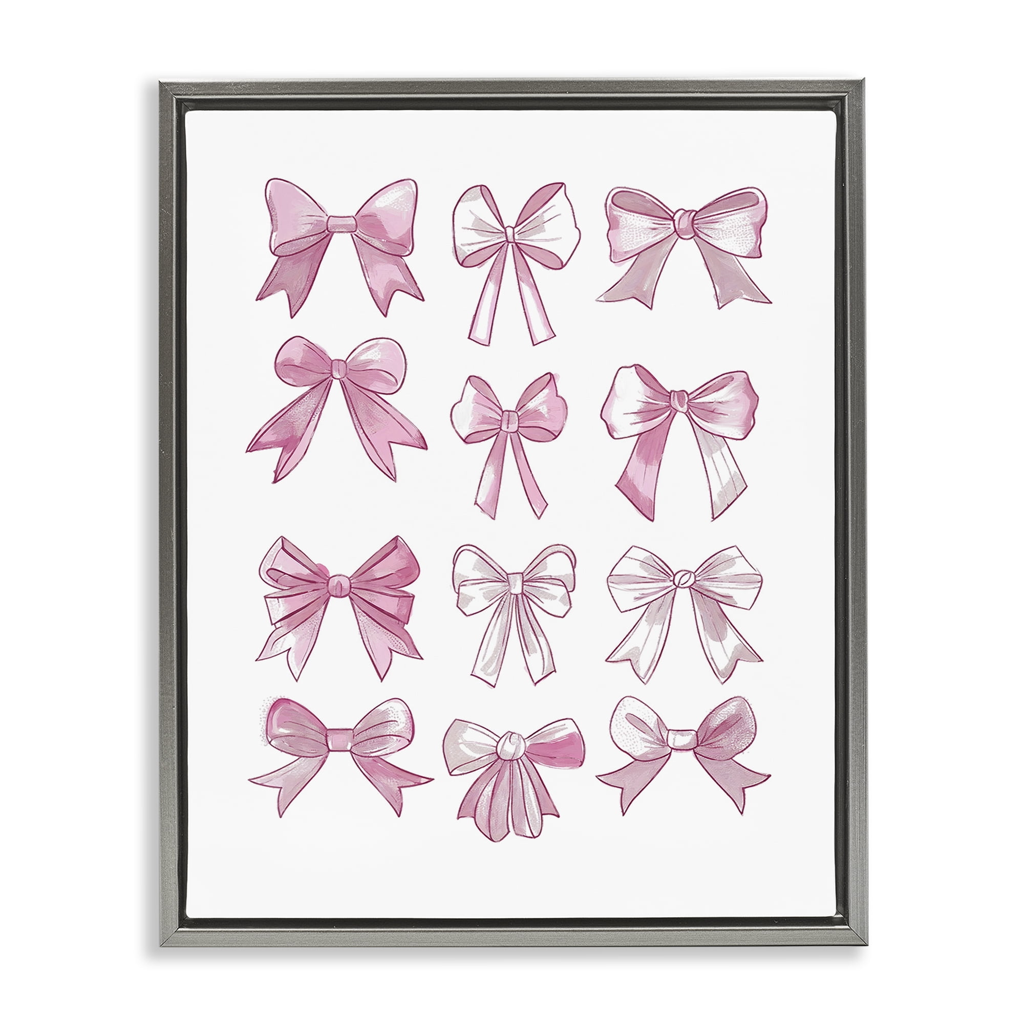 Stupell Industries Fabulous Bows Pattern Beauty & Fashion Painting Gray Floater Framed Art Print Wall Art, 17 x 21