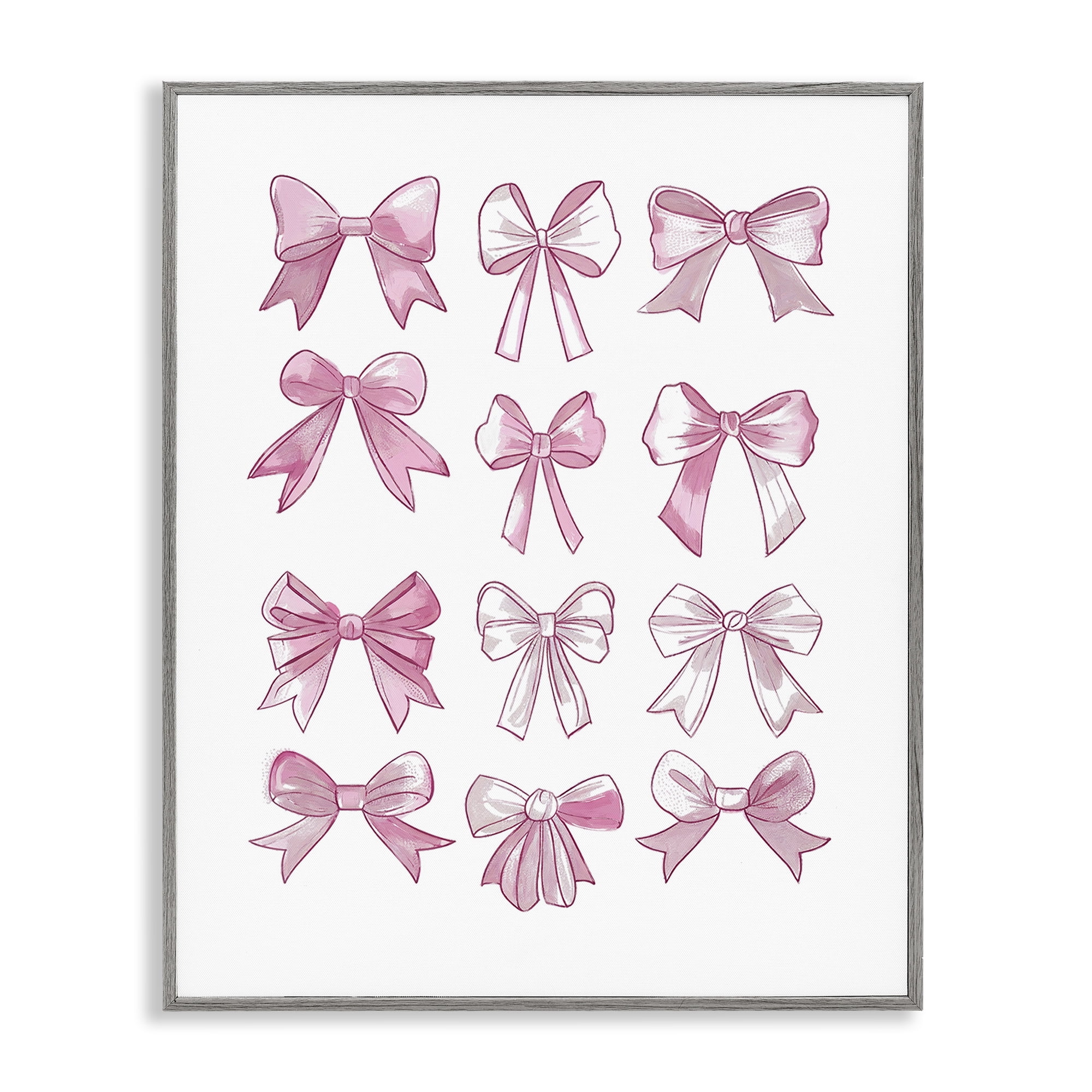 Stupell Industries Fabulous Bows Pattern Beauty & Fashion Painting Gray Framed Art Print Wall Art, 24 x 30