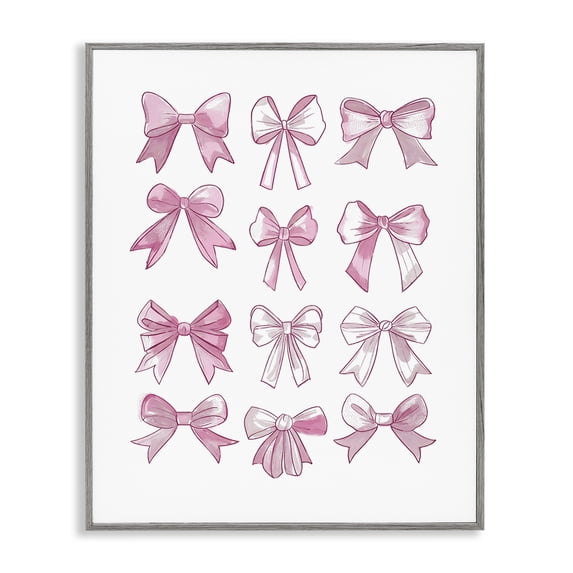 Stupell Industries Fabulous Bows Pattern Beauty & Fashion Painting Gray Framed Art Print Wall Art, 24 x 30