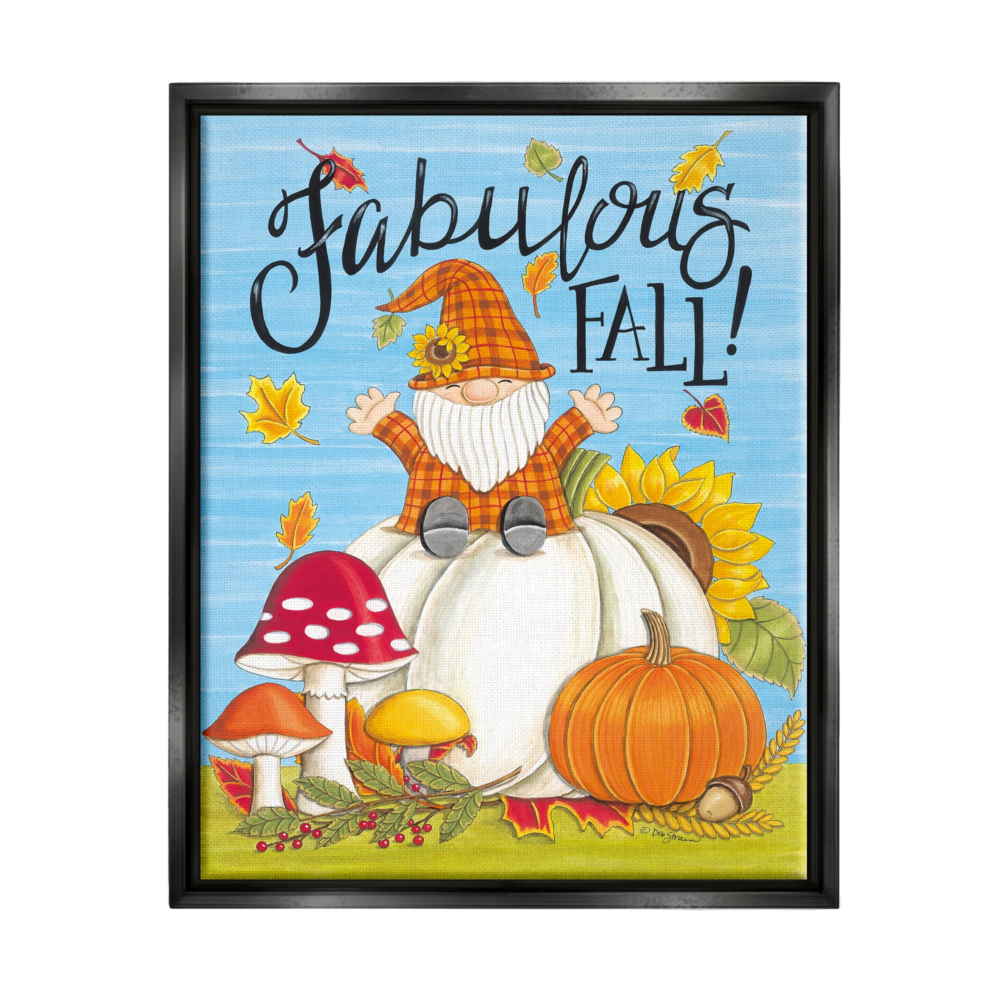 Stupell Industries Fabulous Fall Gnome Holiday Painting Black Floater Framed Art Print Wall Art, 25 x 31