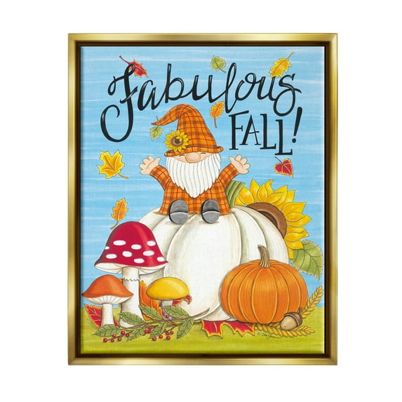Stupell Industries Fabulous Fall Gnome Holiday Painting Gold Floater Framed Art Print Wall Art, 17 x 21