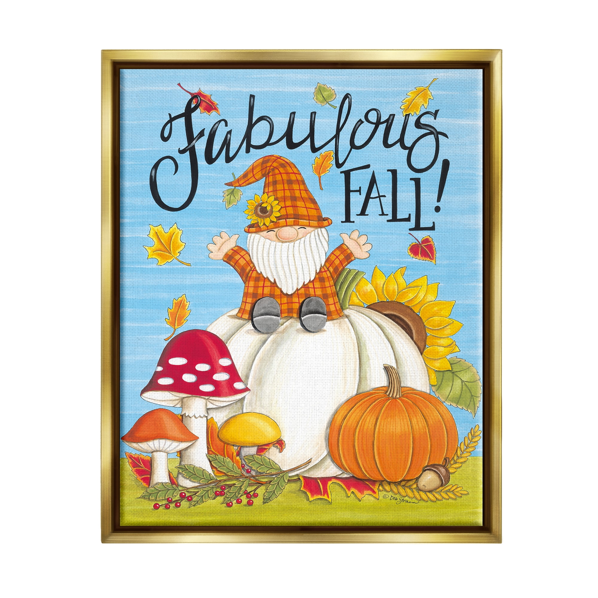 Stupell Industries Fabulous Fall Gnome Holiday Painting Gold Floater Framed Art Print Wall Art, 25 x 31
