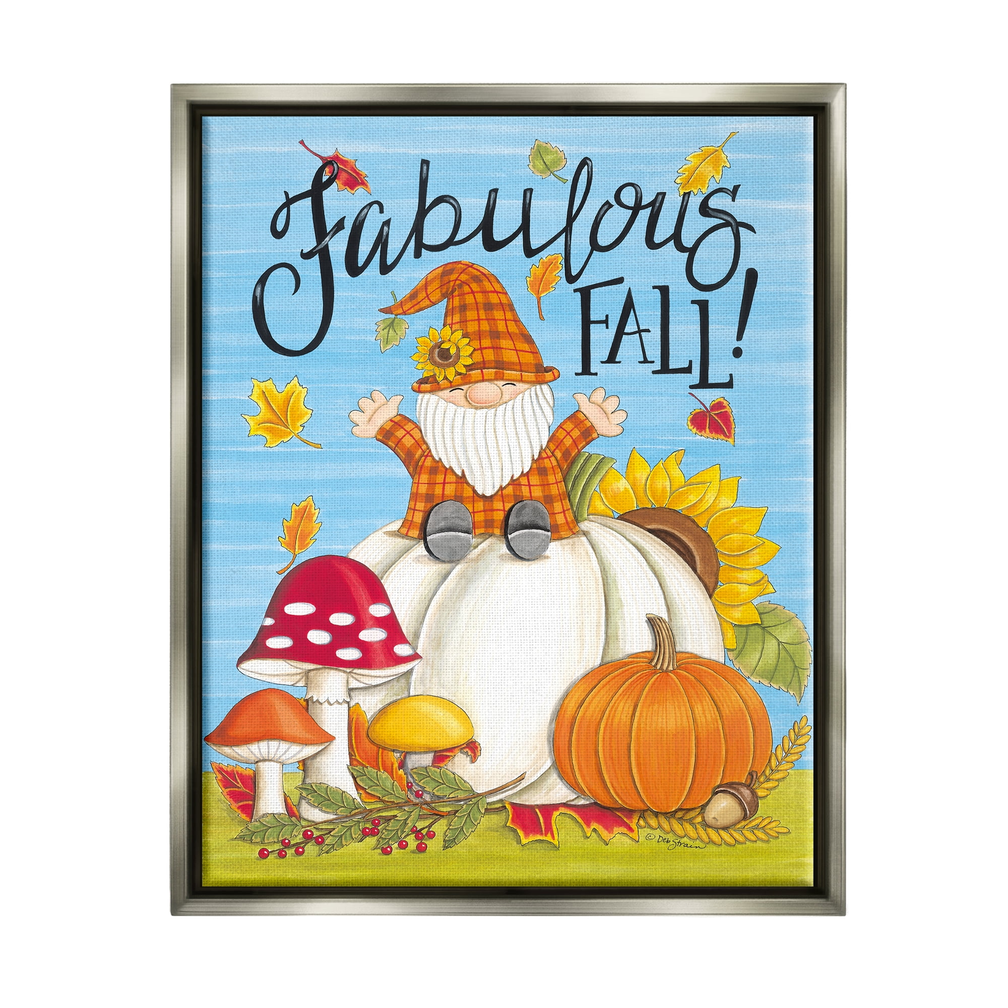 Stupell Industries Fabulous Fall Gnome Holiday Painting Gray Floater Framed Art Print Wall Art, 17 x 21