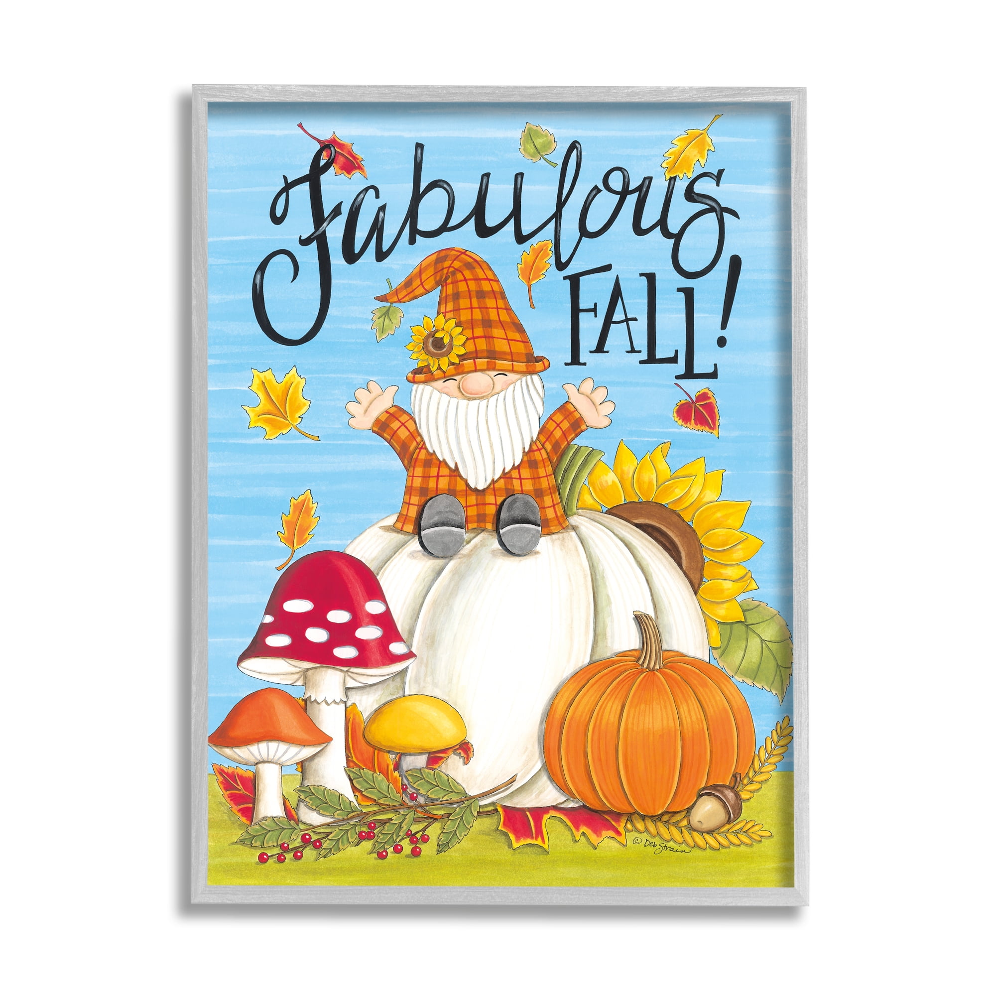 Stupell Industries Fabulous Fall Gnome Holiday Painting Gray Framed Art Print Wall Art, 16 x 20