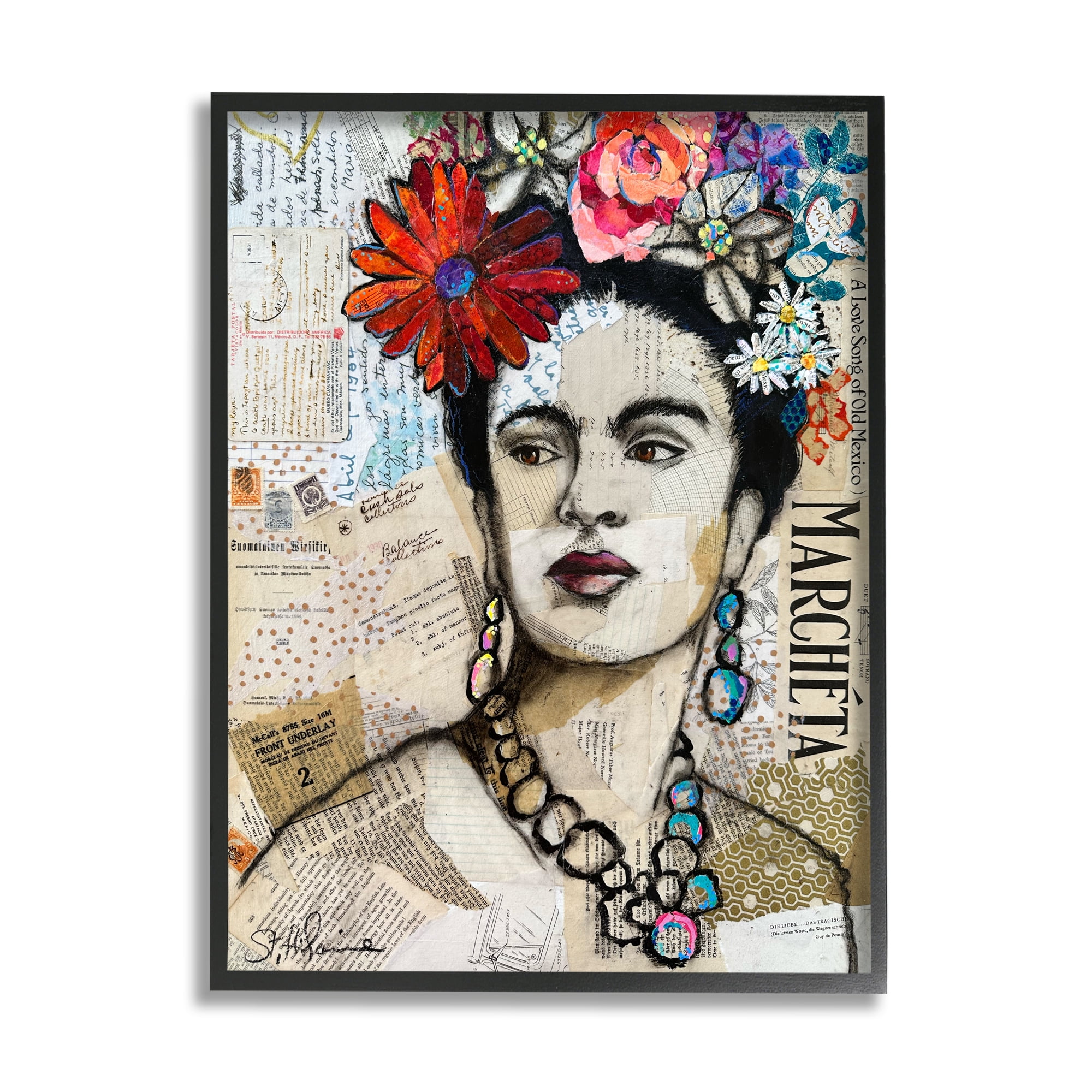 Stupell Industries Fabulous Frida Kahlo Botanical & Floral Painting Black Framed Art Print Wall Art, 24 x 30