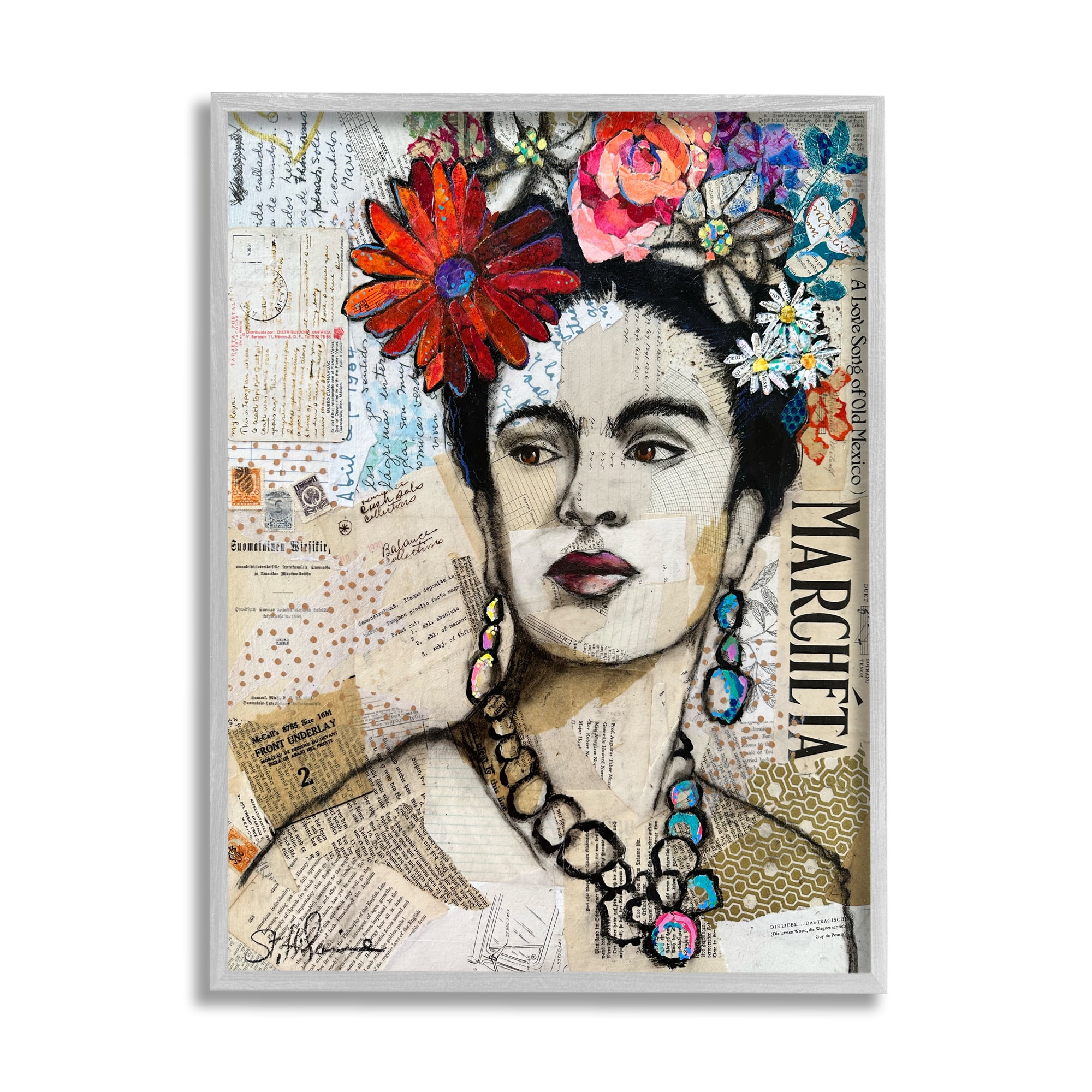 Stupell Industries Fabulous Frida Kahlo Botanical & Floral Painting Gray Framed Art Print Wall Art, 16 x 20
