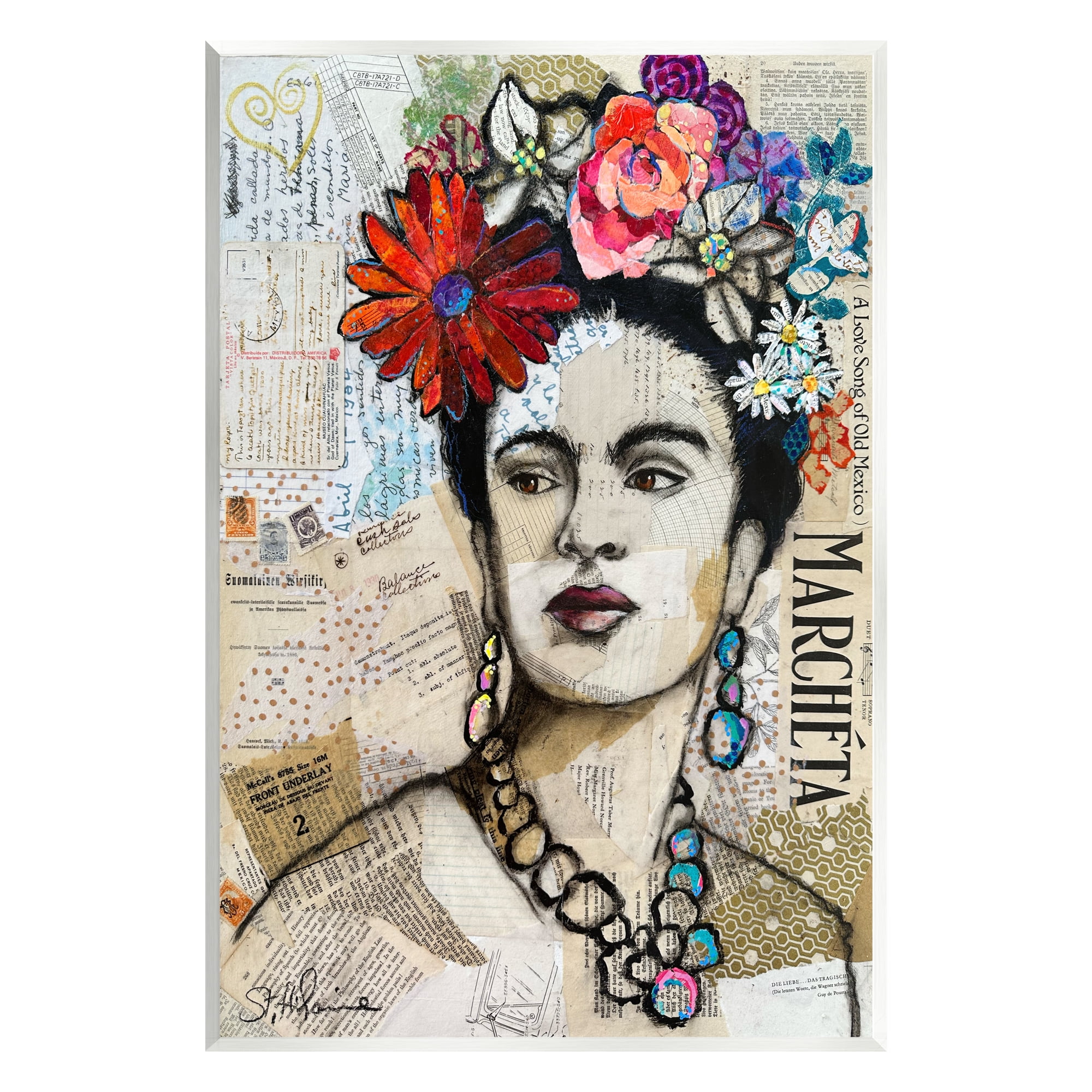 Colorful Floral Frida Kahlo MDF Wood Wall Plaque