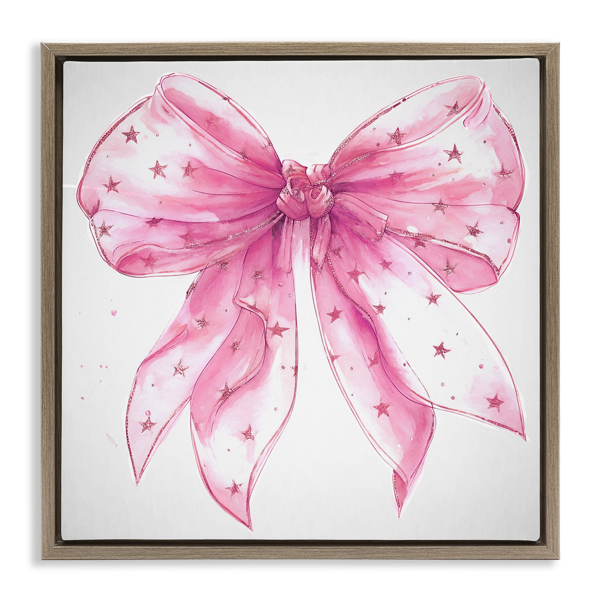 Stupell Industries Fabulous Pink Bow Fashion Painting Brown Floater Framed Canvas Art Print Wall Art, 18 x 18