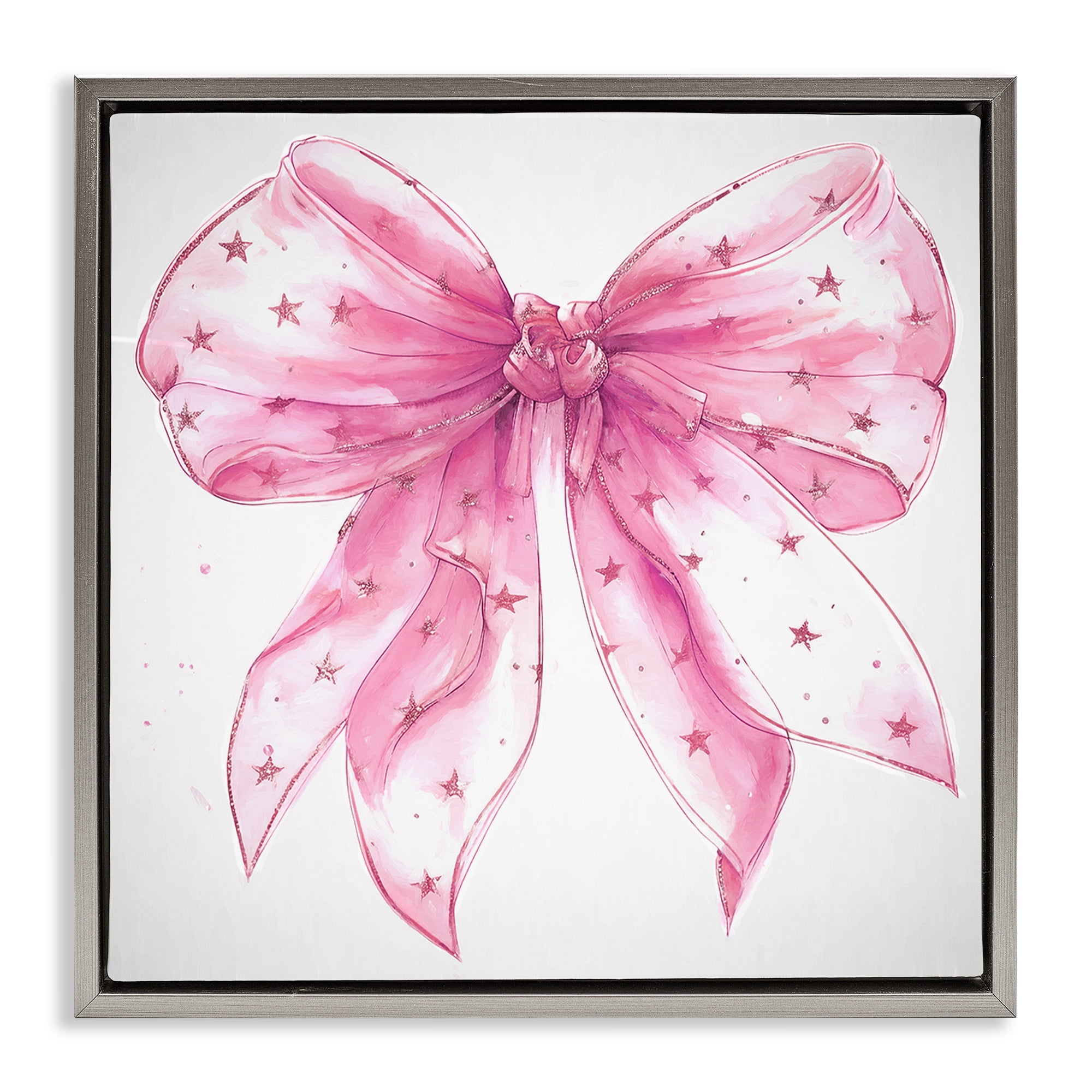 Stupell Industries Fabulous Pink Bow Fashion Painting Gray Floater Framed Canvas Art Print Wall Art, 18 x 18