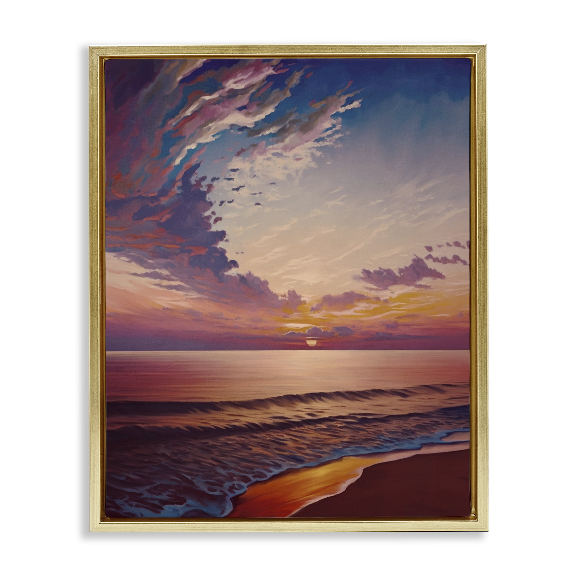 Stupell Industries Fabulous Sunset at Beach Nautical & Beach Painting Gold Floater Framed Canvas Art Print Wall Art, 17 x 21