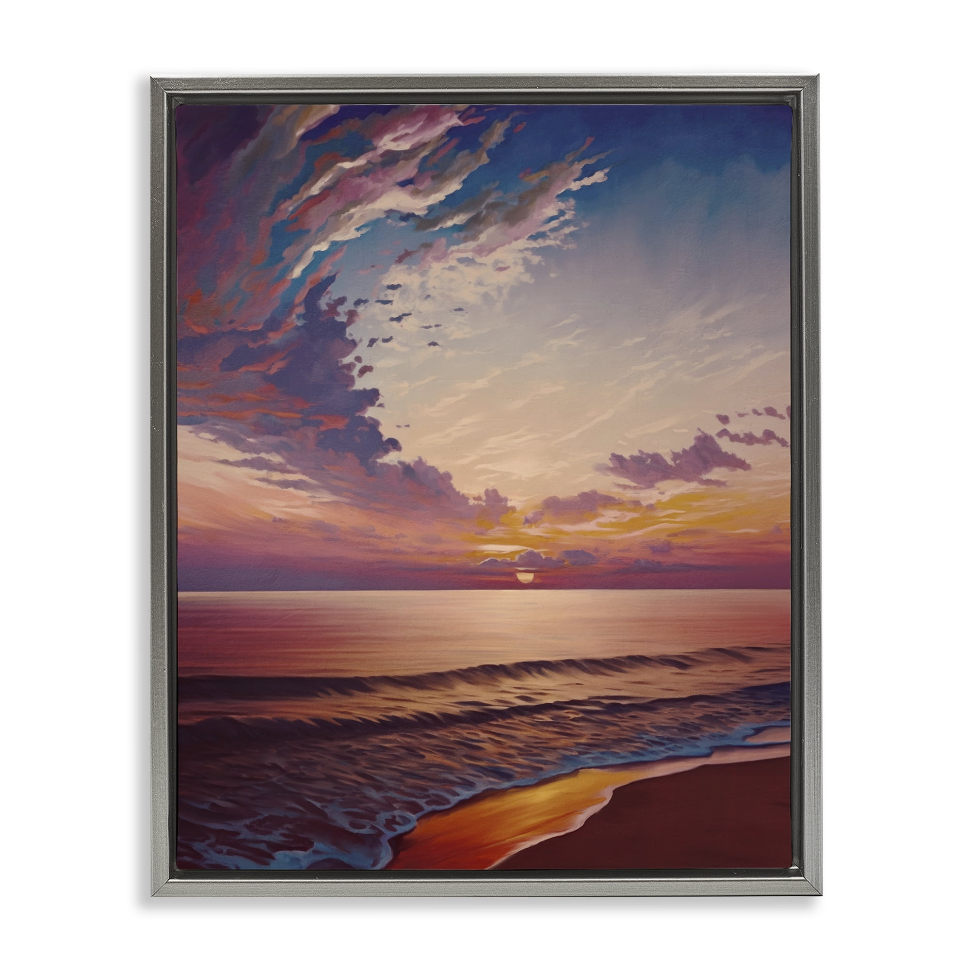 Stupell Industries Fabulous Sunset at Beach Nautical & Beach Painting Gray Floater Framed Canvas Art Print Wall Art, 25 x 31
