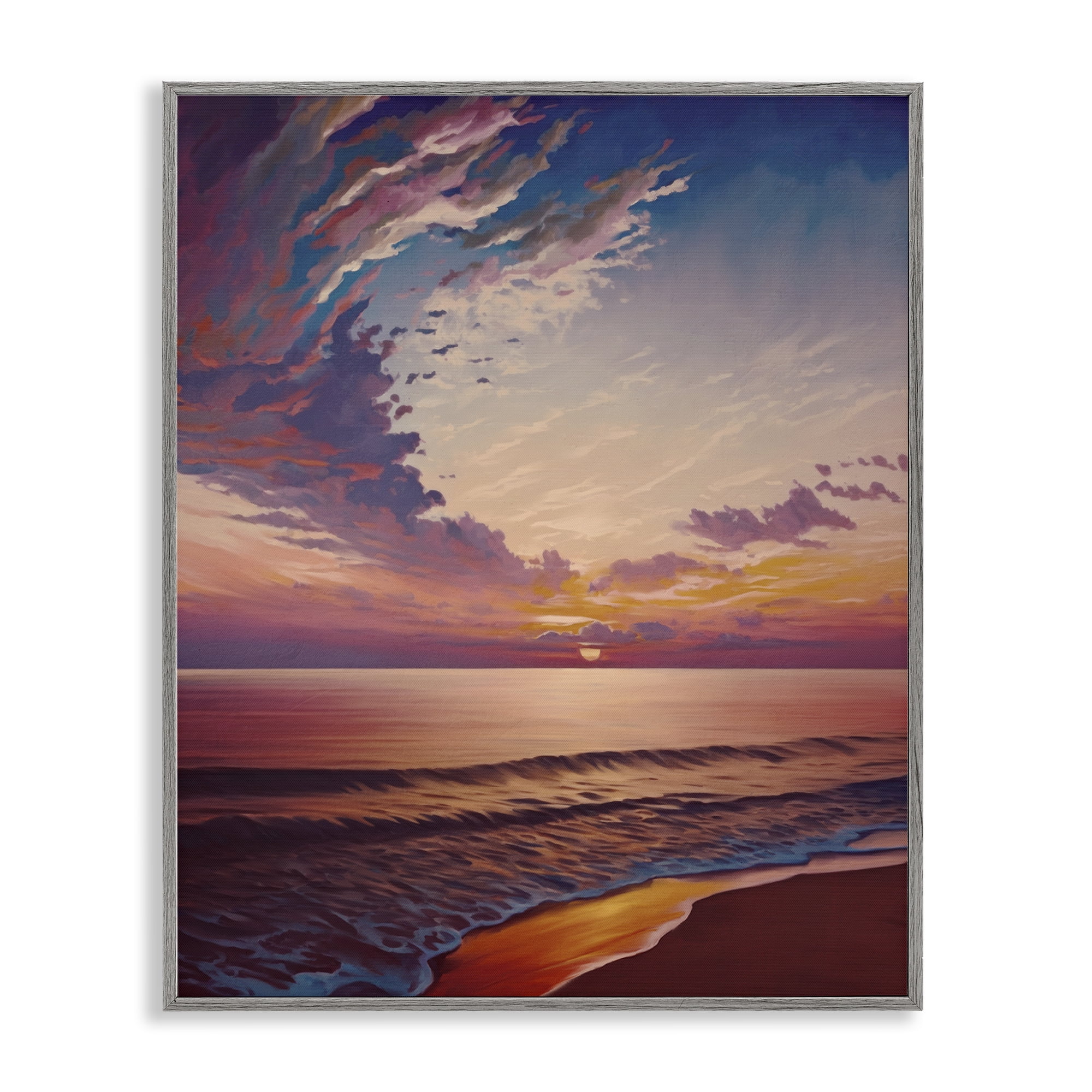 Stupell Industries Fabulous Sunset at Beach Nautical & Beach Painting Gray Framed Art Print Wall Art, 11 x 14