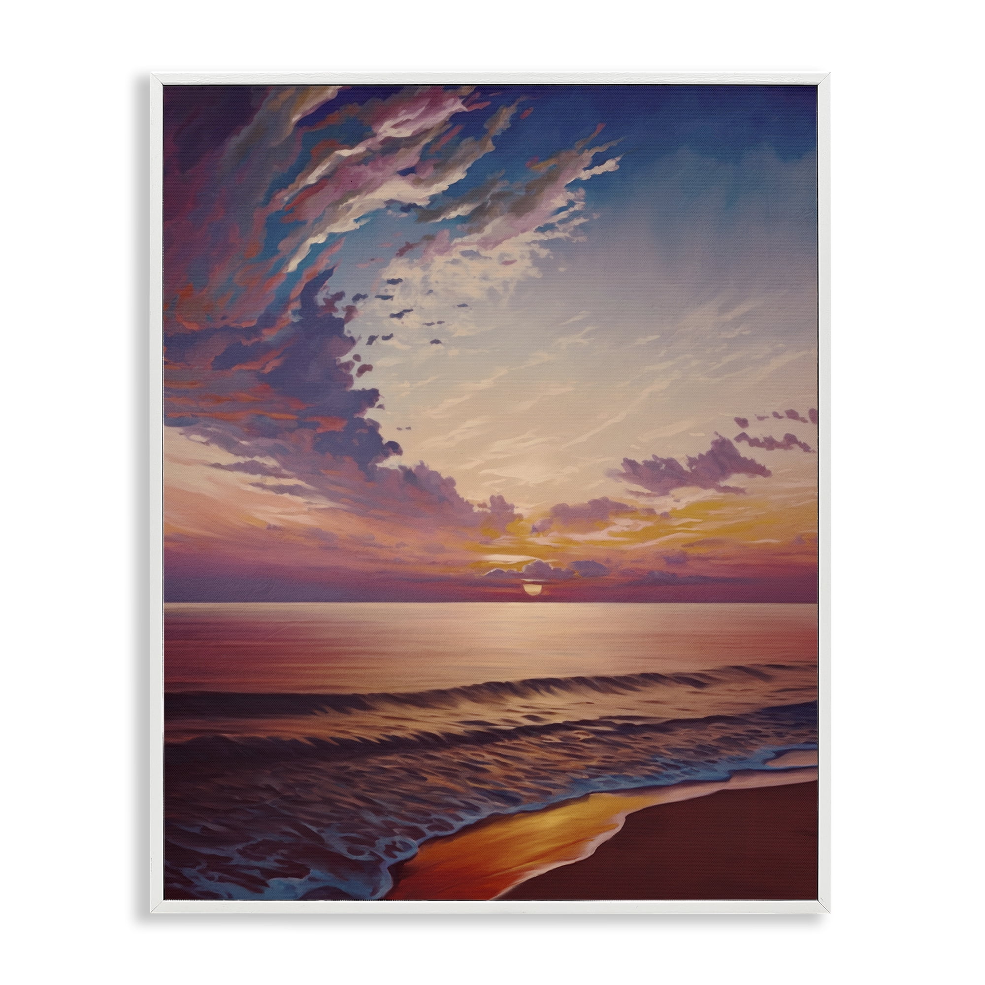 Stupell Industries Fabulous Sunset at Beach Nautical & Beach Painting White Framed Art Print Wall Art, 11 x 14