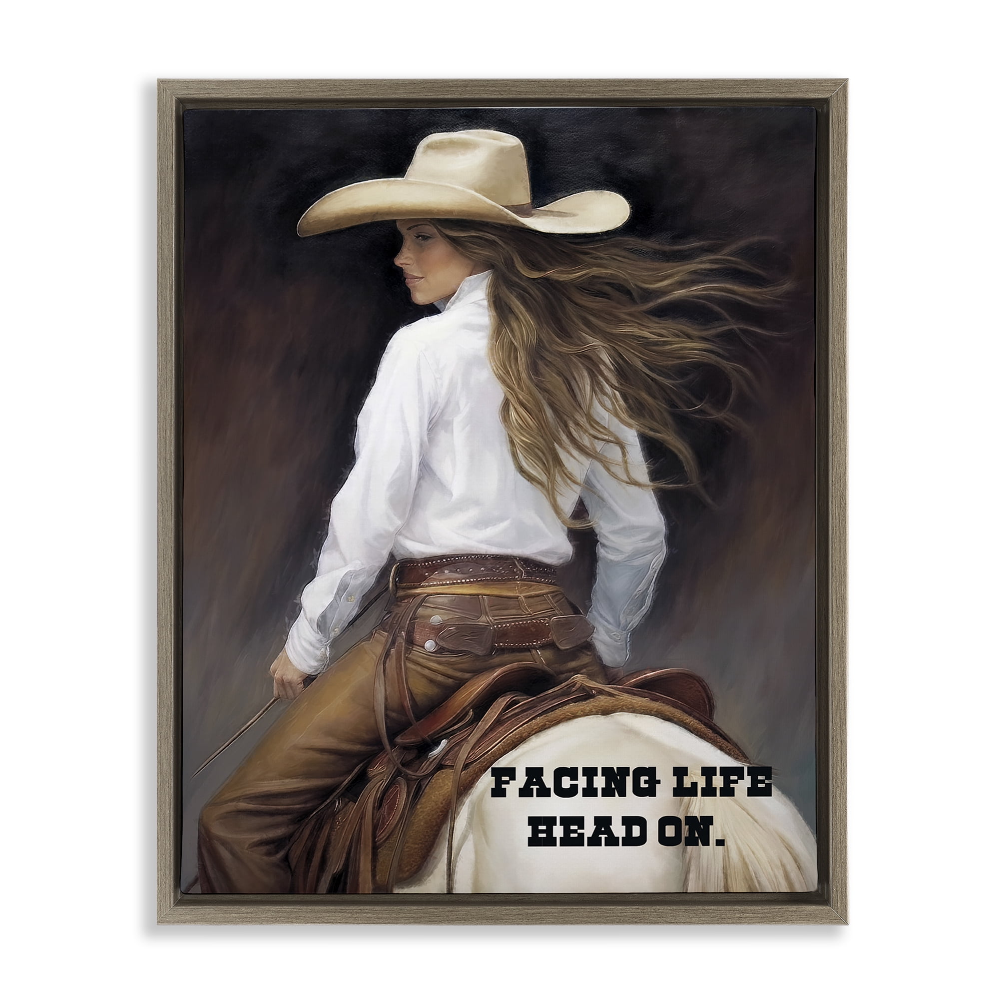 Stupell Industries Face Life Head On People Painting Brown Floater Framed Canvas Art Print Wall Art, 17 x 21
