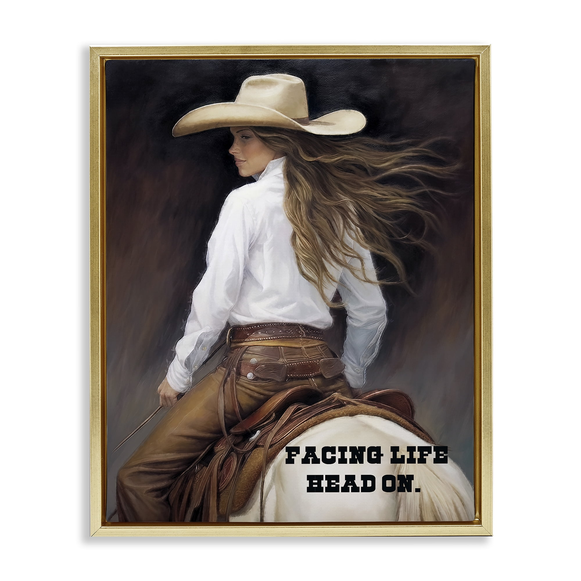 Stupell Industries Face Life Head On People Painting Gold Floater Framed Canvas Art Print Wall Art, 25 x 31
