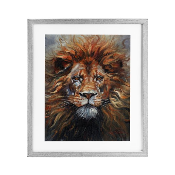 Stupell Industries Face Of A Lion Gray Framed Print Under Glass design by David Stribbling, 21 x 17