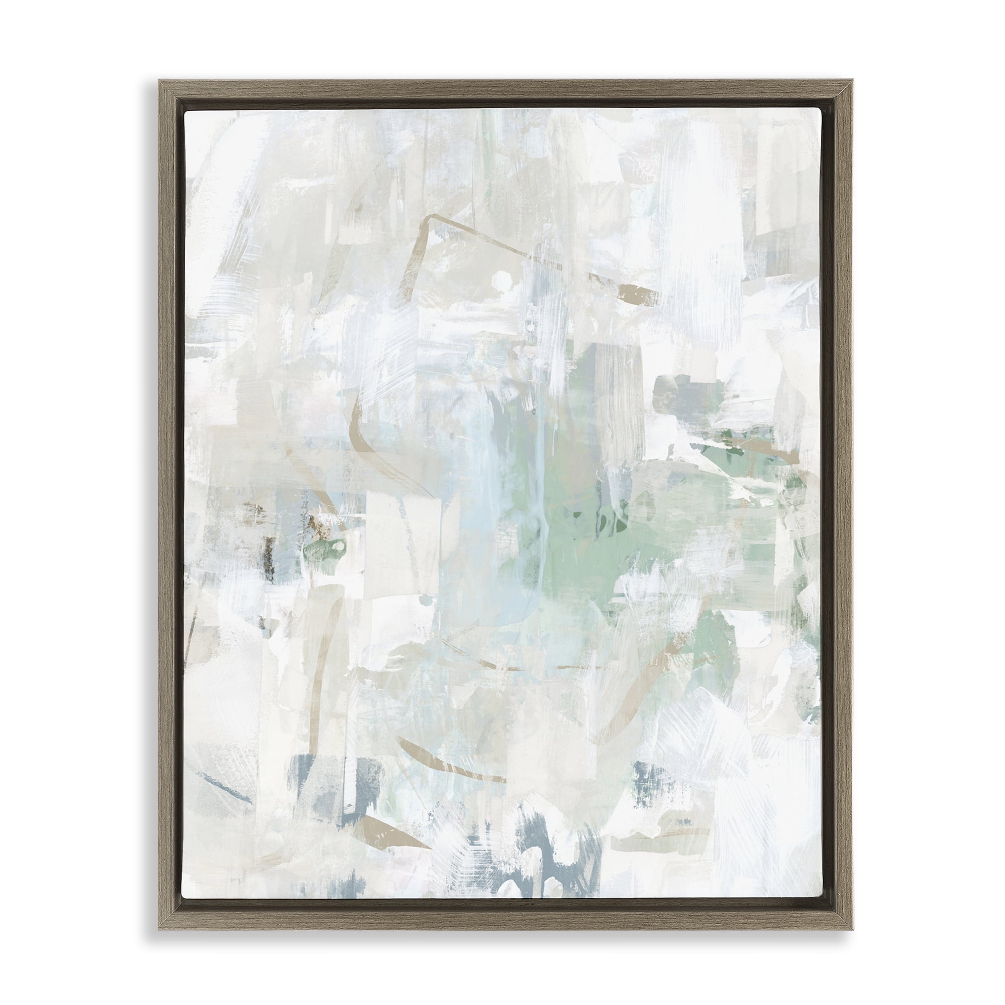 Stupell Industries Faded Abstract with Green Abstract Painting Brown Floater Framed Canvas Art Print Wall Art, 17 x 21