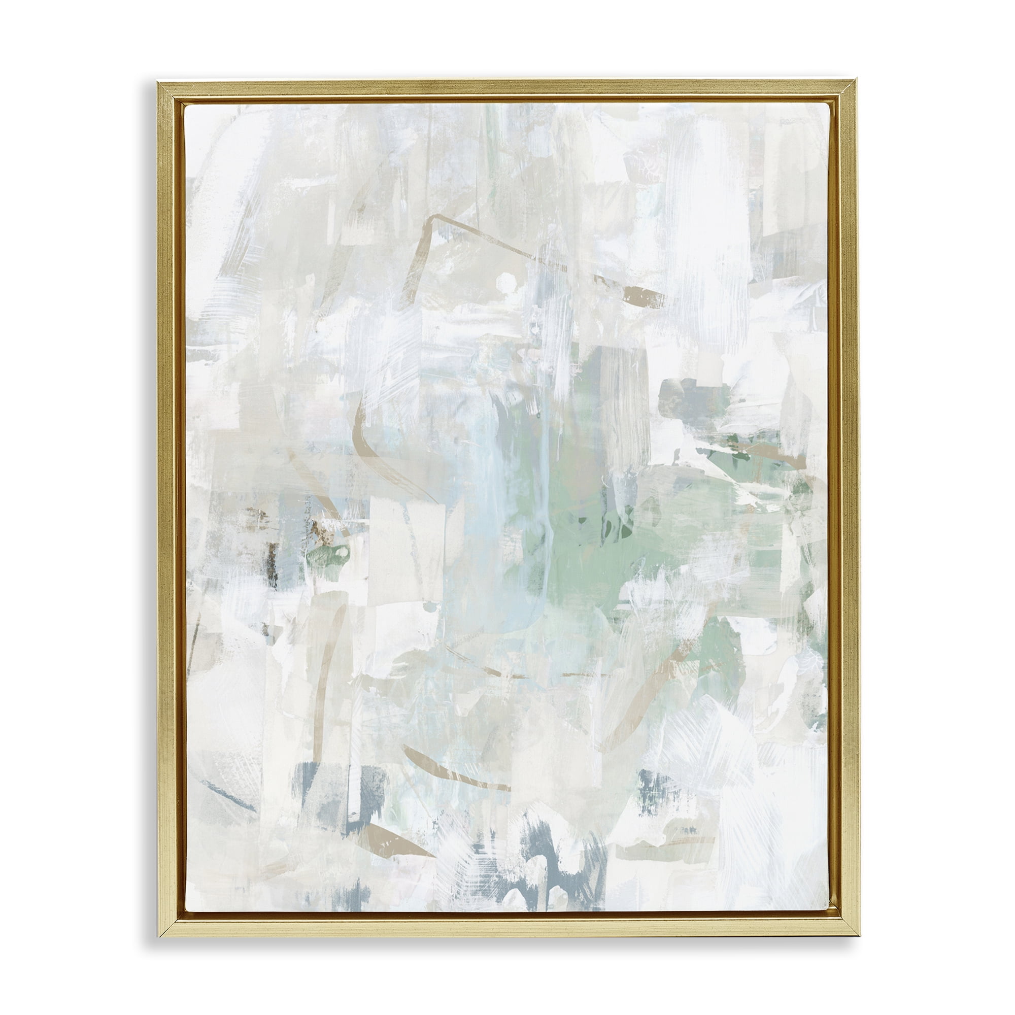 Stupell Industries Faded Abstract with Green Abstract Painting Gold Floater Framed Canvas Art Print Wall Art, 17 x 21