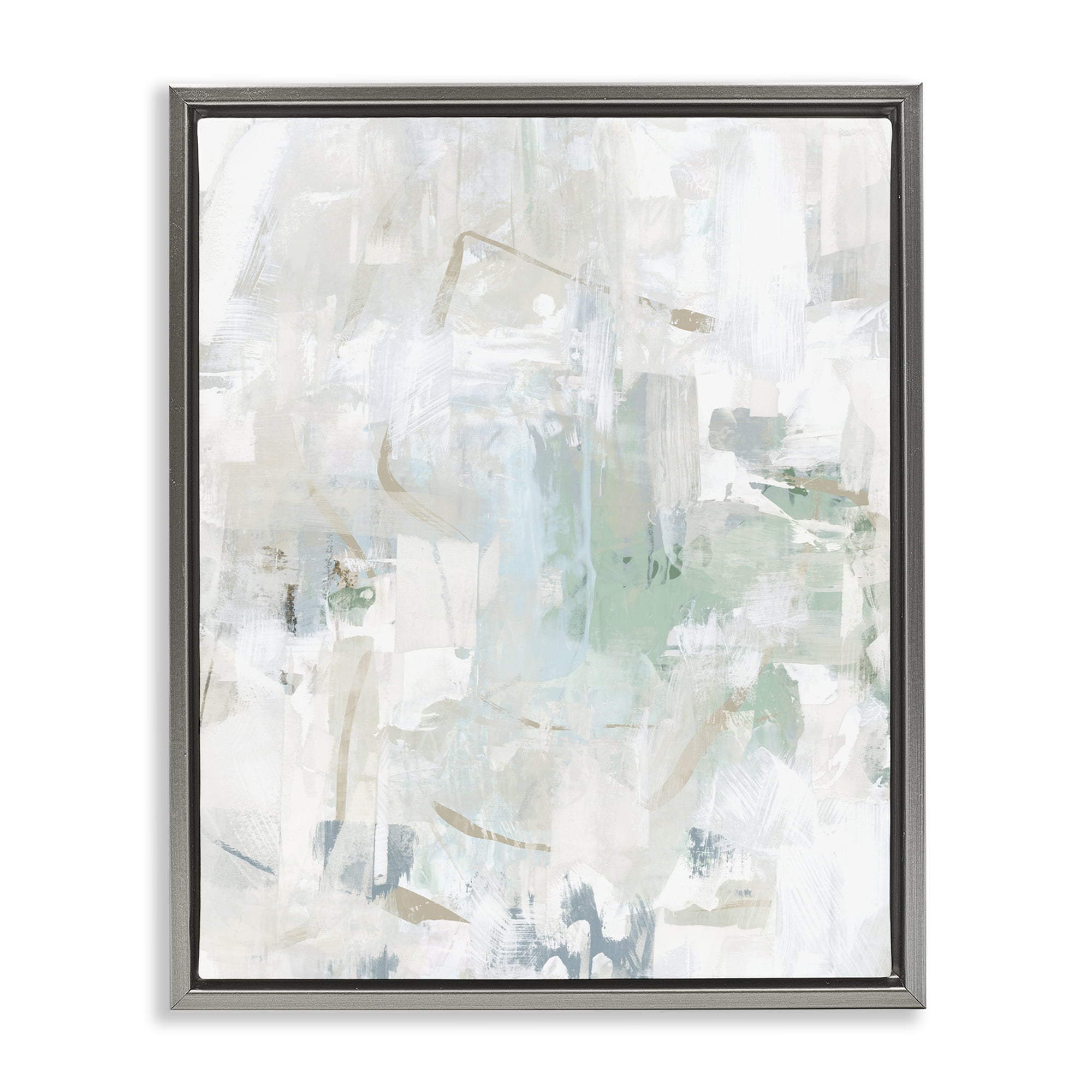 Stupell Industries Faded Abstract with Green Abstract Painting Gray Floater Framed Canvas Art Print Wall Art, 25 x 31