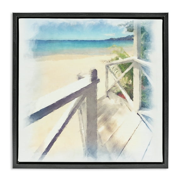 Stupell Industries Faded Beach Steps Landscape & Nature Painting Black Floater Framed Canvas Art Print Wall Art, 18 x 18