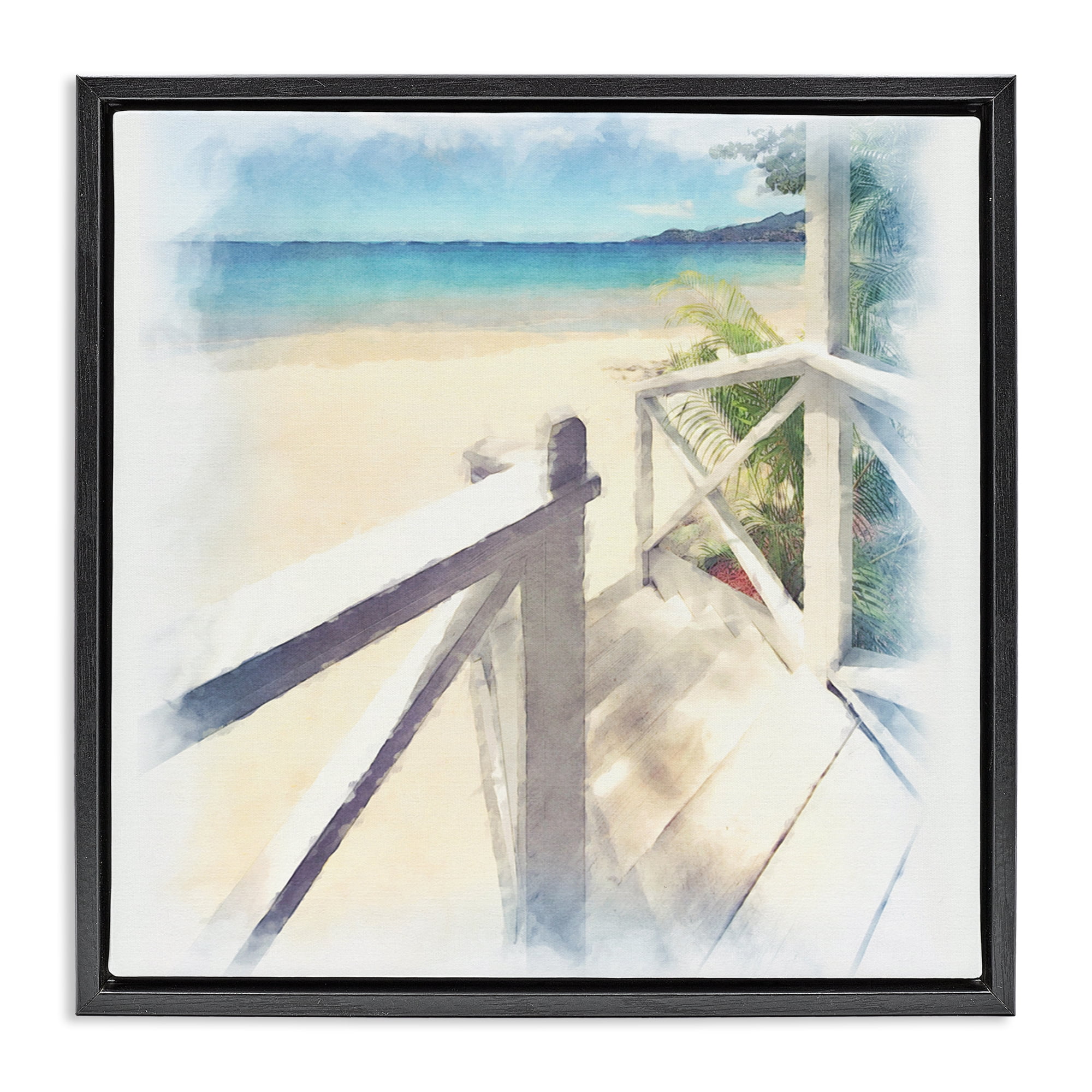 Stupell Industries Faded Beach Steps Landscape & Nature Painting Black Floater Framed Canvas Art Print Wall Art, 25 x 25