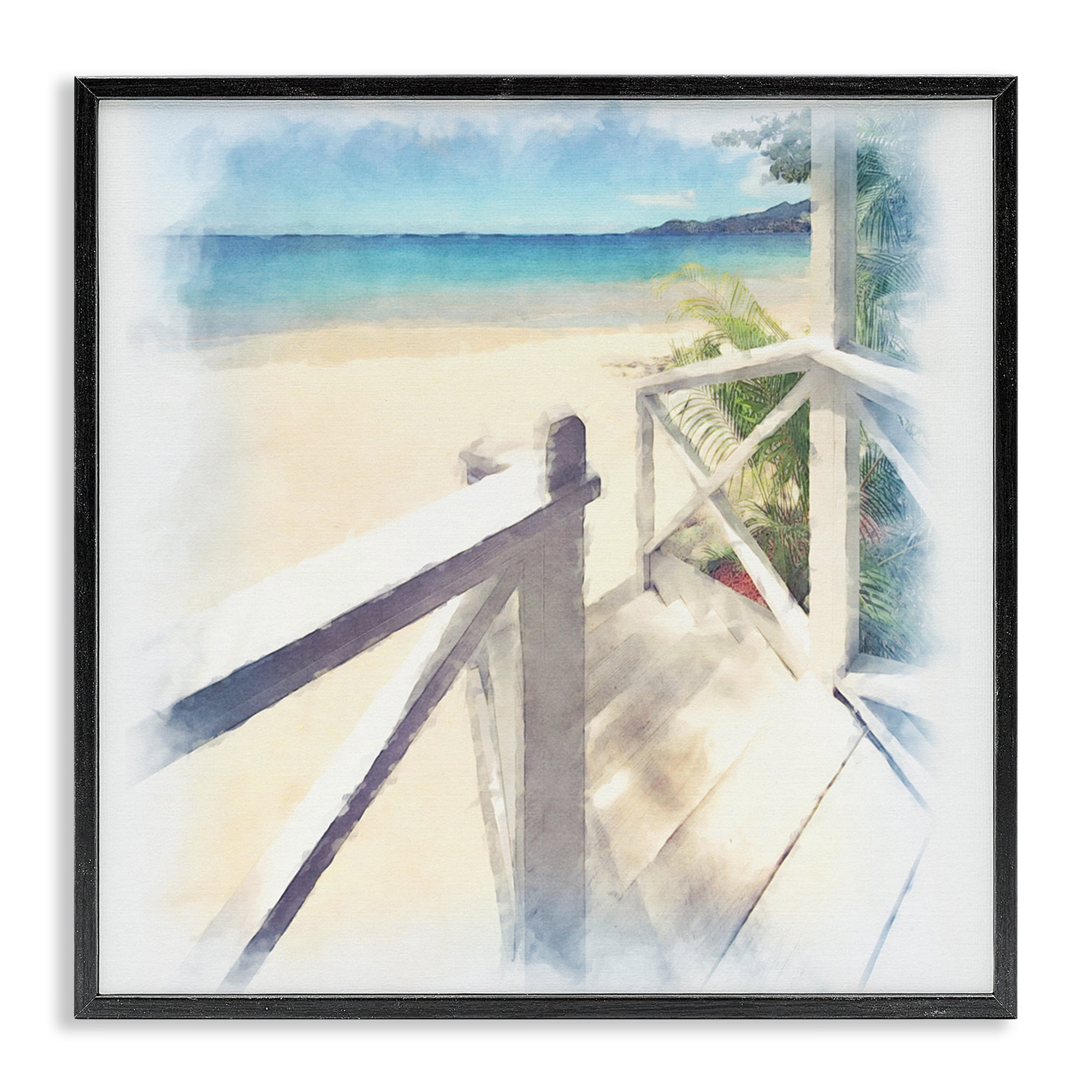 Stupell Industries Faded Beach Steps Landscape & Nature Painting Black Framed Art Print Wall Art, 12 x 12