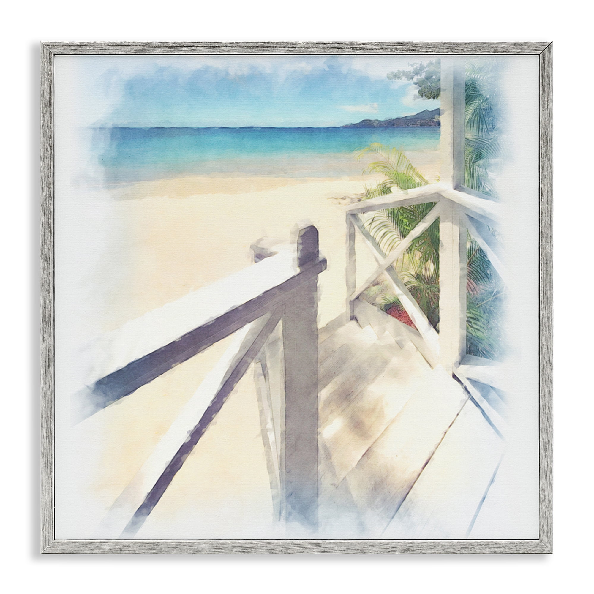 Stupell Industries Faded Beach Steps Landscape & Nature Painting Gray Framed Art Print Wall Art, 17 x 17