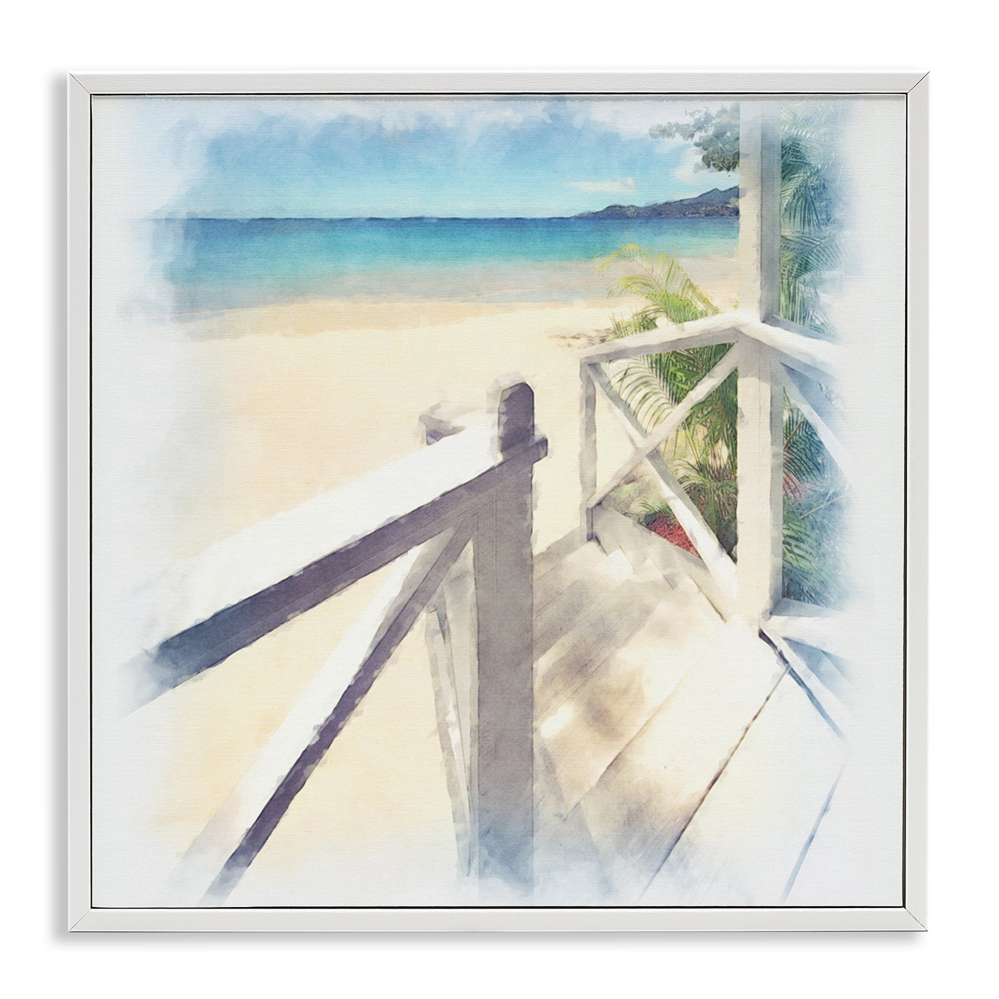 Stupell Industries Faded Beach Steps Landscape & Nature Painting White Framed Art Print Wall Art, 24 x 24