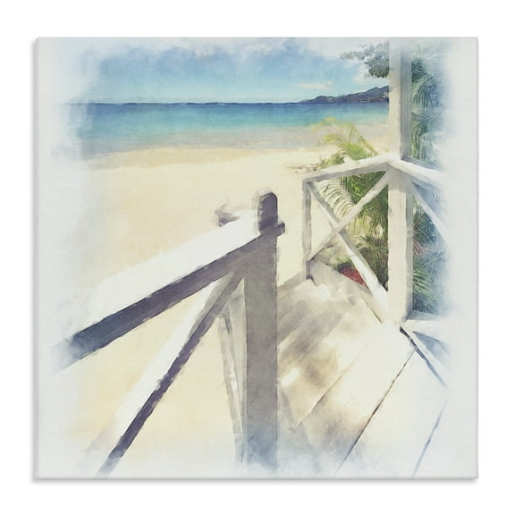 Stupell Industries Faded Beach Steps Landscape & Nature Painting Wrapped Canvas Art Print Wall Art, 17 x 17