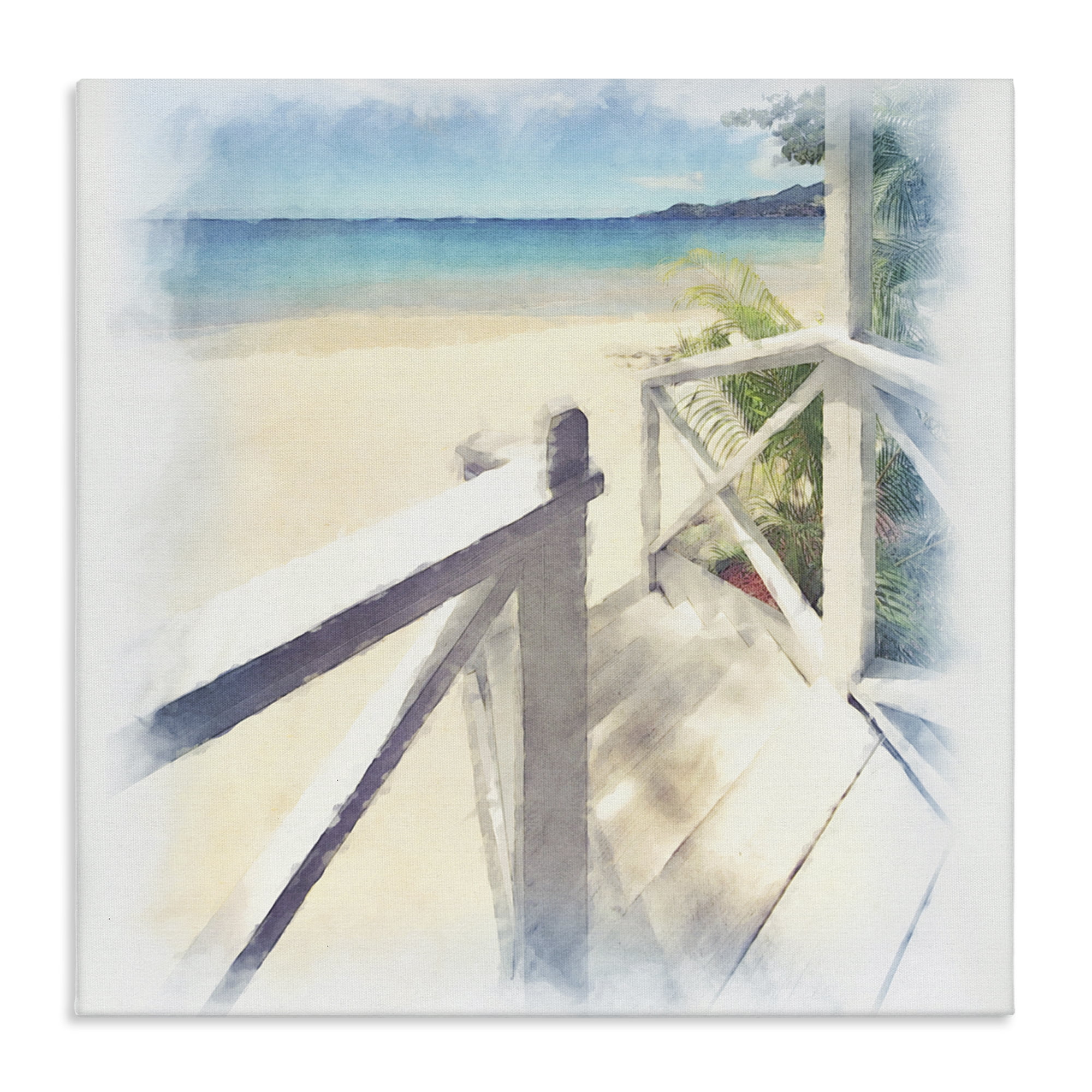 Stupell Industries Faded Beach Steps Landscape & Nature Painting Wrapped Canvas Art Print Wall Art, 30 x 30