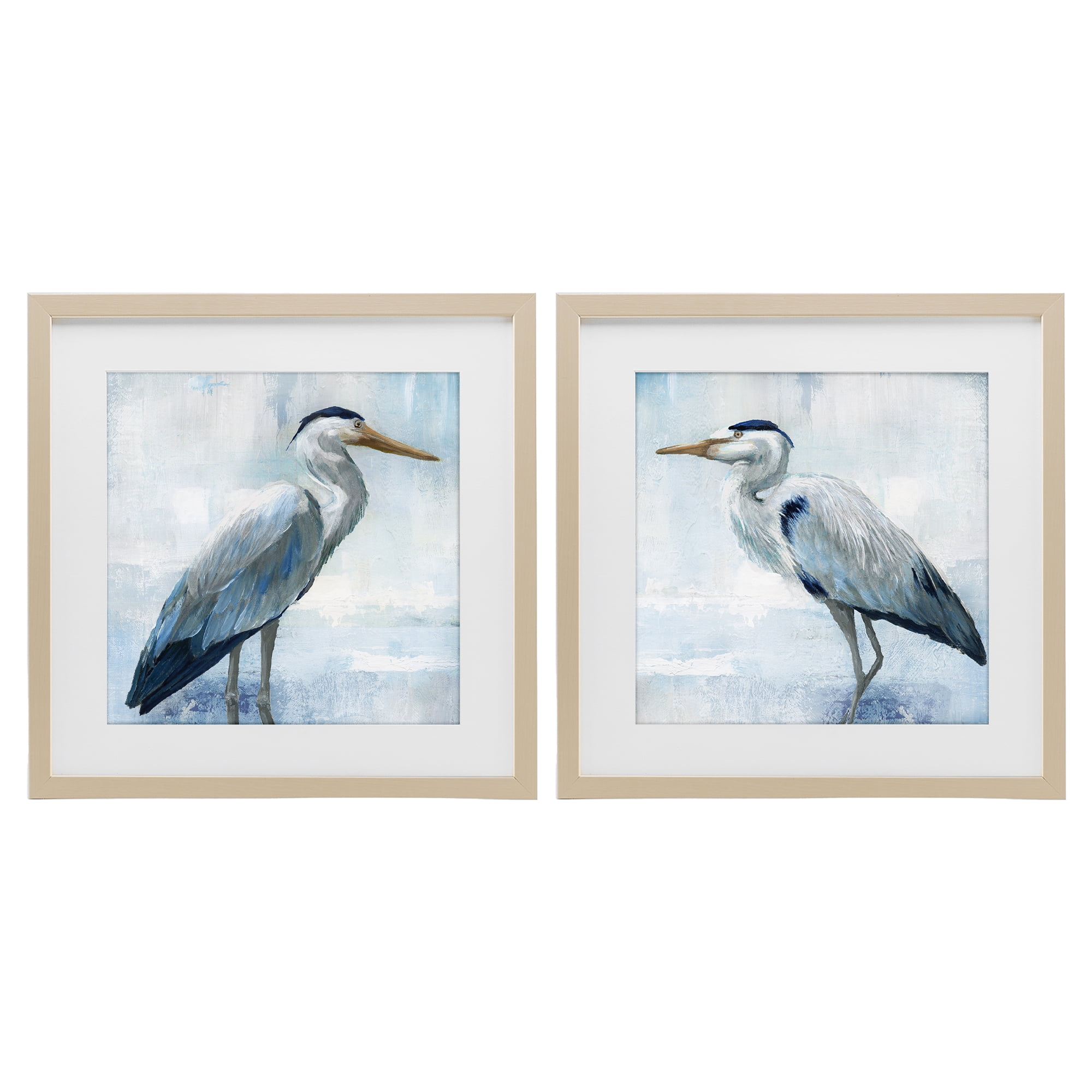 Stupell Industries Faded Blue Coastal Herons 2 Piece Birch Framed Print Under Glass Set, design by Nan