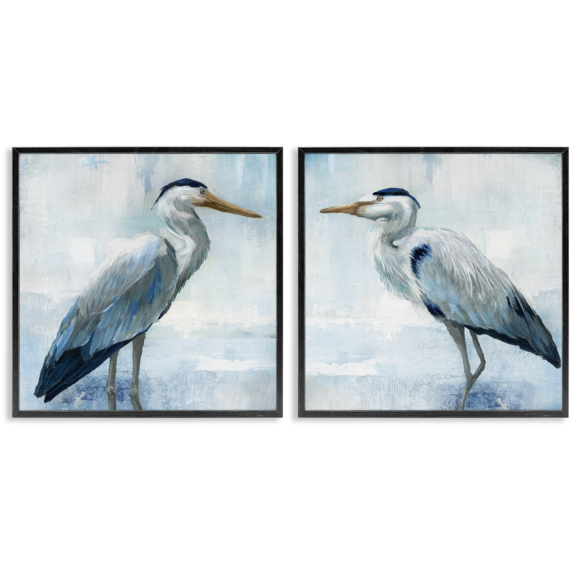 Stupell Industries Faded Blue Coastal Herons 2 Piece Black Framed Giclee Art Set, design by Nan