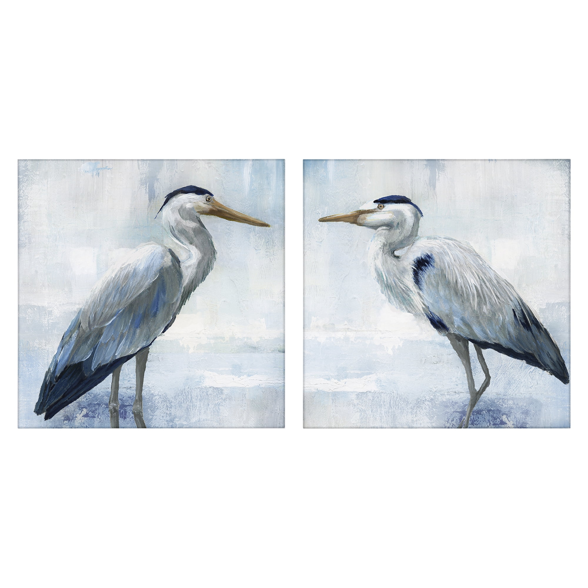 Stupell Industries Faded Blue Coastal Herons 2 Piece Canvas Wall Art Set, design by Nan