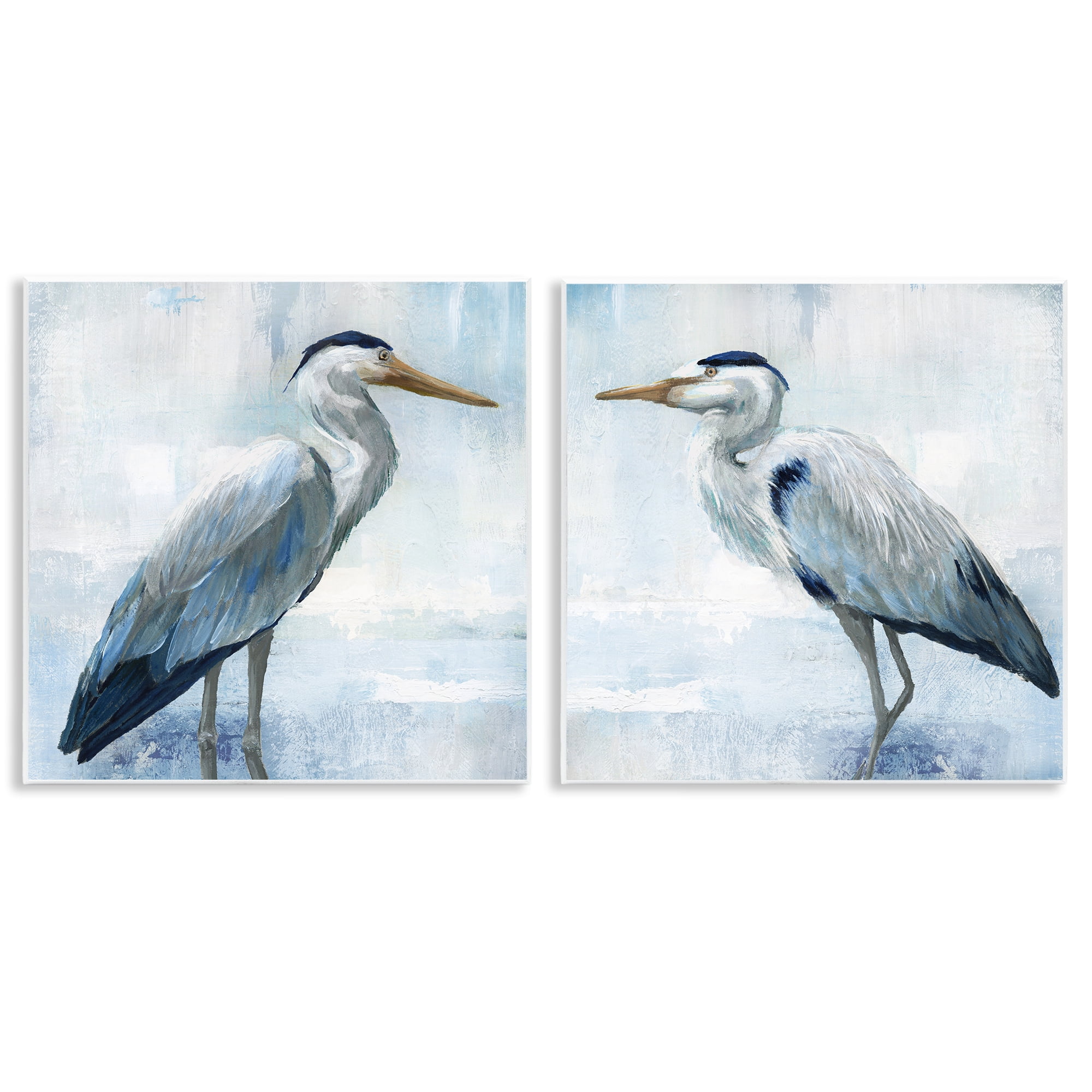 Stupell Industries Faded Blue Coastal Herons 2 Piece Wall Plaque Art Set, design by Nan