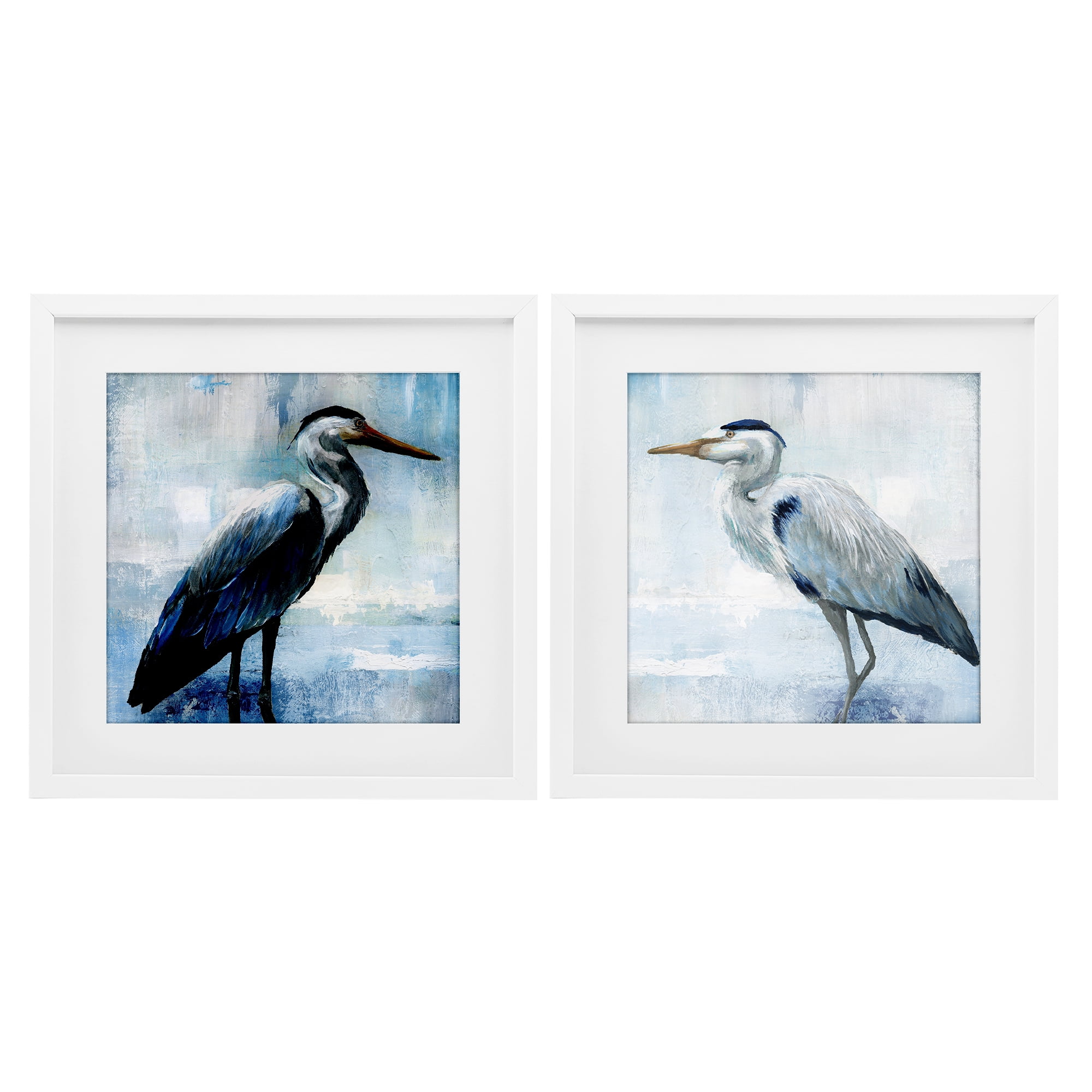 Stupell Industries Faded Blue Coastal Herons 2 Piece White Framed Print Under Glass Set, design by Nan